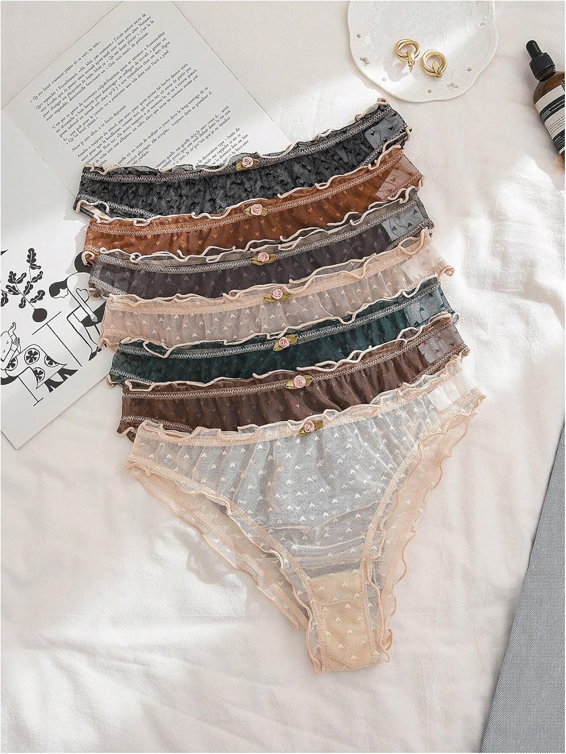 GORGLITTER Women's 7 Pack Sheer Panties Mesh Underwear Frill Trim Low Rise Briefs - Image 5