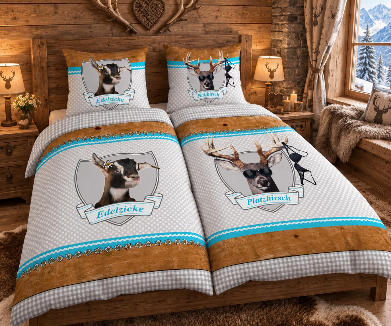 Herding Platzhirsch & Edelzicke Partner Bettwäsche 80x80cm 135x200cm, 100% Baumwolle mit Reißverschluss