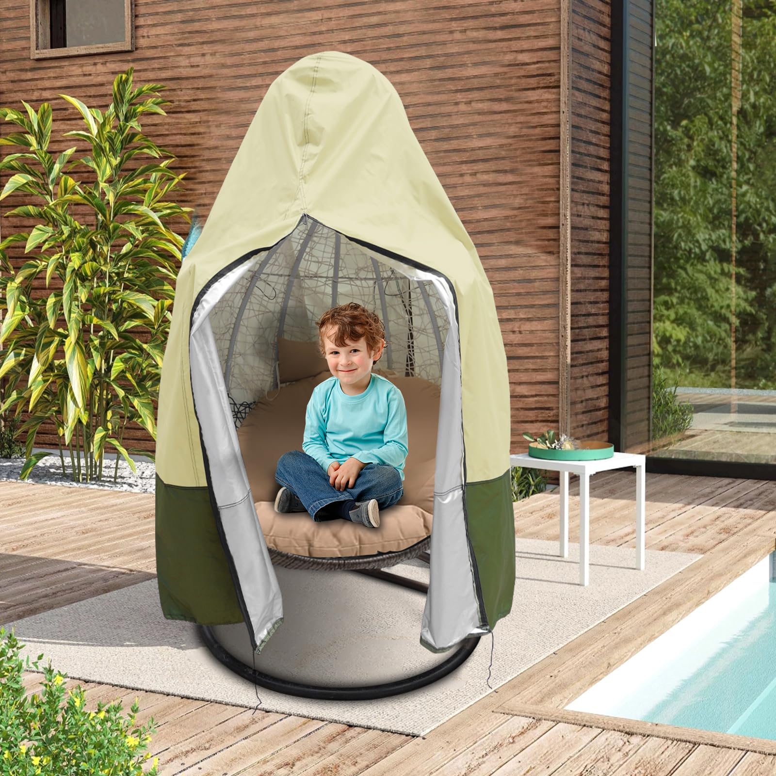 Housse de chaise en forme d'œuf avec fermeture éclair, résistante aux UV, résistante aux UV, housse de chaise en osier coupe-vent pour balancelle de terrasse, housse imperméable pour chaise à