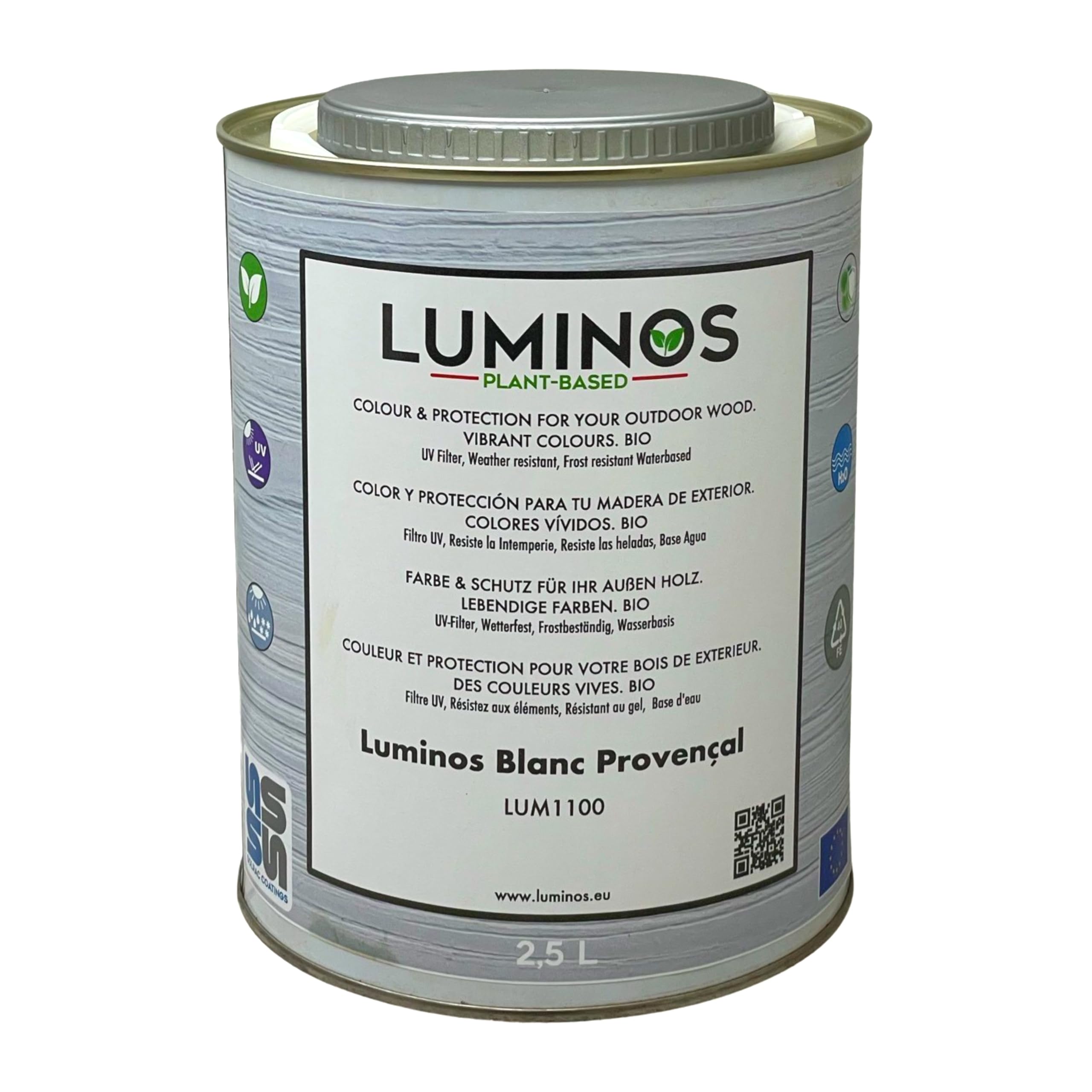 Luminos LUM1100 - BLANC PROVENÇAL - Lasure Biobased pour bois extérieur à l'eau - Blanc Provençal 2,5L