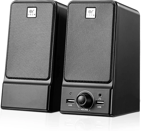 OROW USB Computer Speakers,Hi-Fi Stereo PC Speakers,16W Desktop Speaker,Built-in DSP Sound Chip, Deep Bass&Pure Vocal,Laptop Speakers with Headphone Jack(S203)