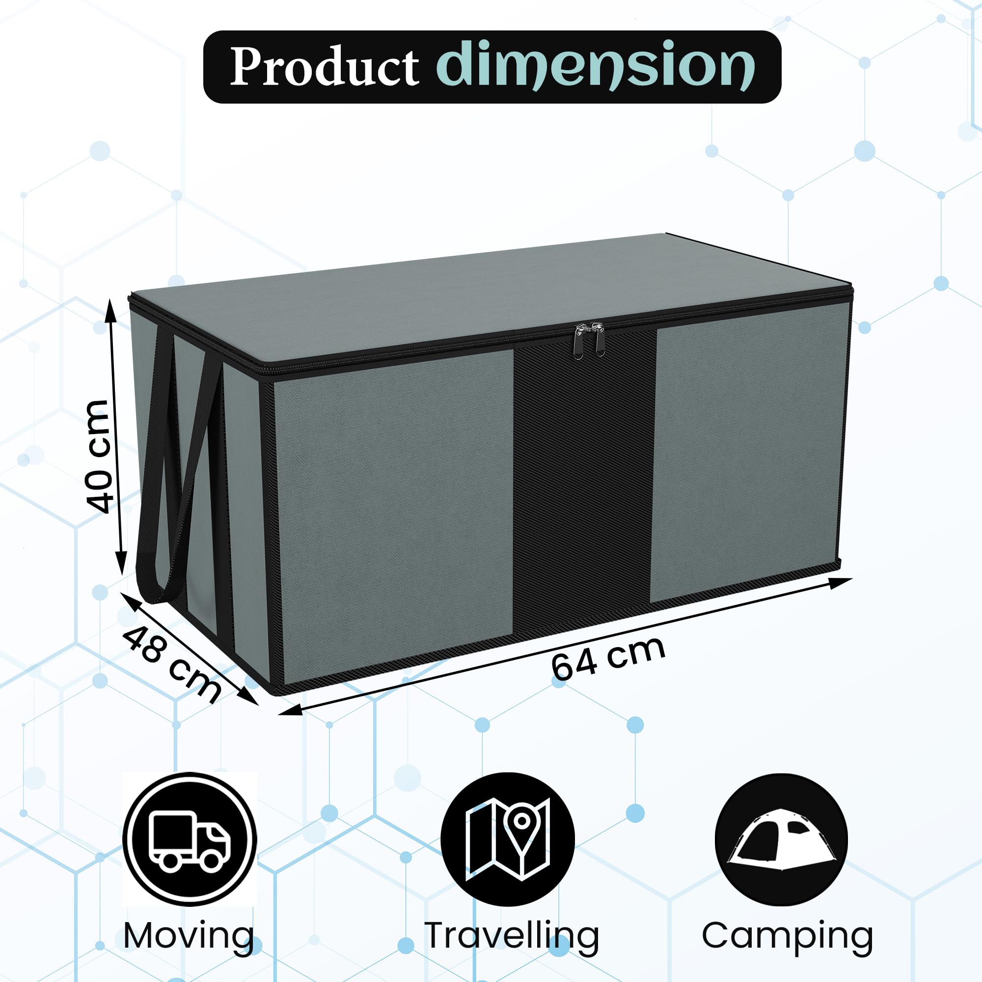 Kuber Industries Unterbett-Aufbewahrungstasche, Schrank-Organizer mit Griff, groß, wasserdicht, faltbare Deckentaschen, Schwarz, Grau, 4 Stück