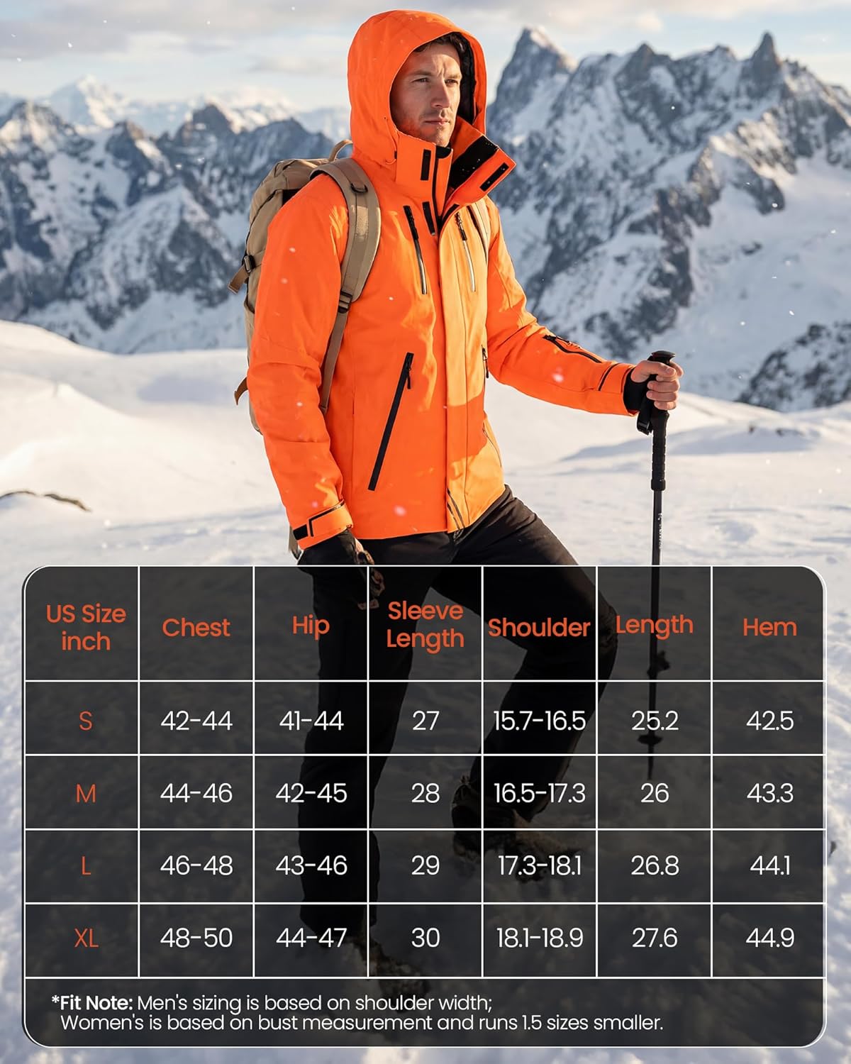 Hardshell Heated Jacket for Men, 1.5 Hrs Quick Charge, Heated Ski Jacket with Detachable Hood - Image 8