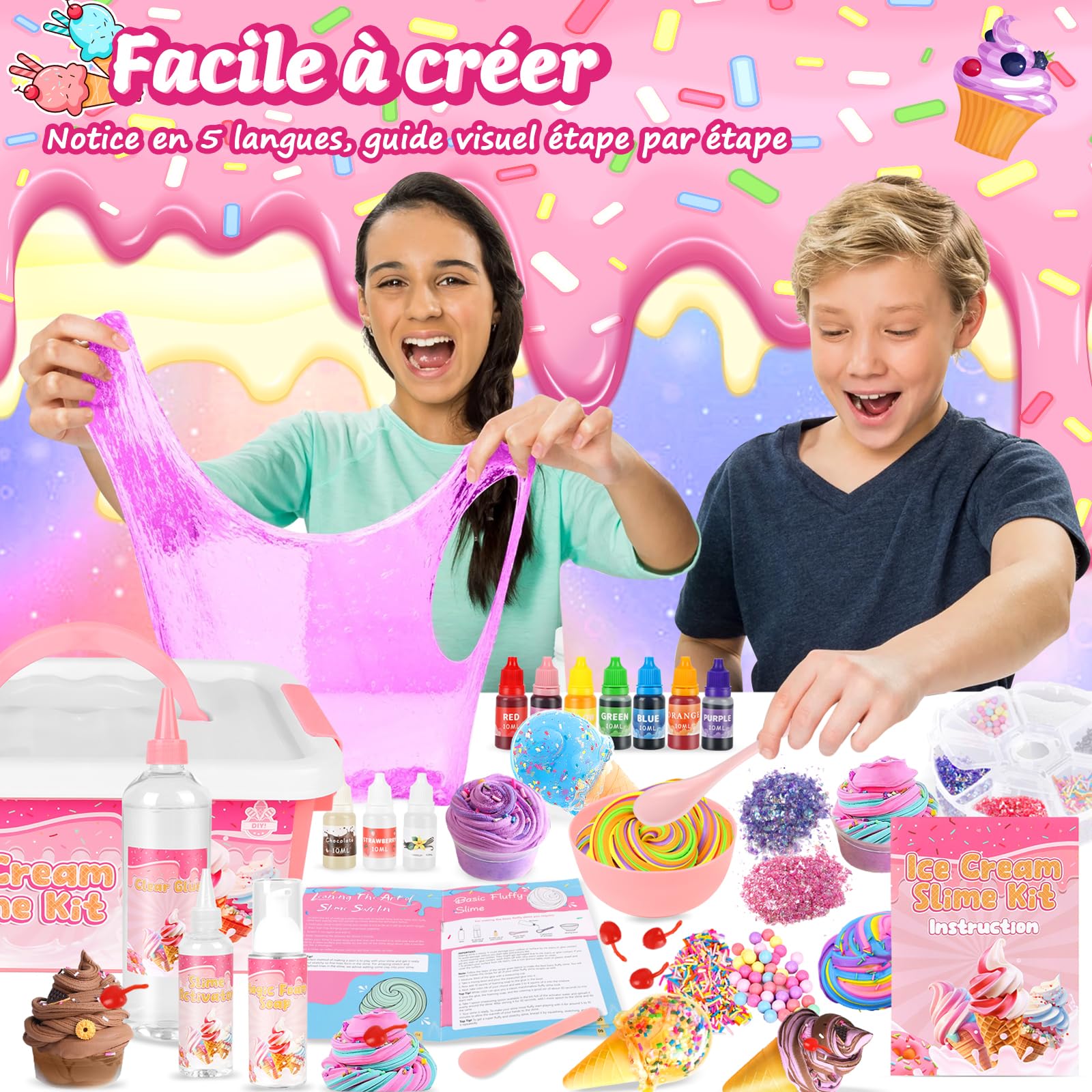 Herefun Slim Enfant, Kit de Fabrication de Slime Fluffy pour Enfants, DIY Slime Kit, Loisirs Créatifs et Activités Manuelles