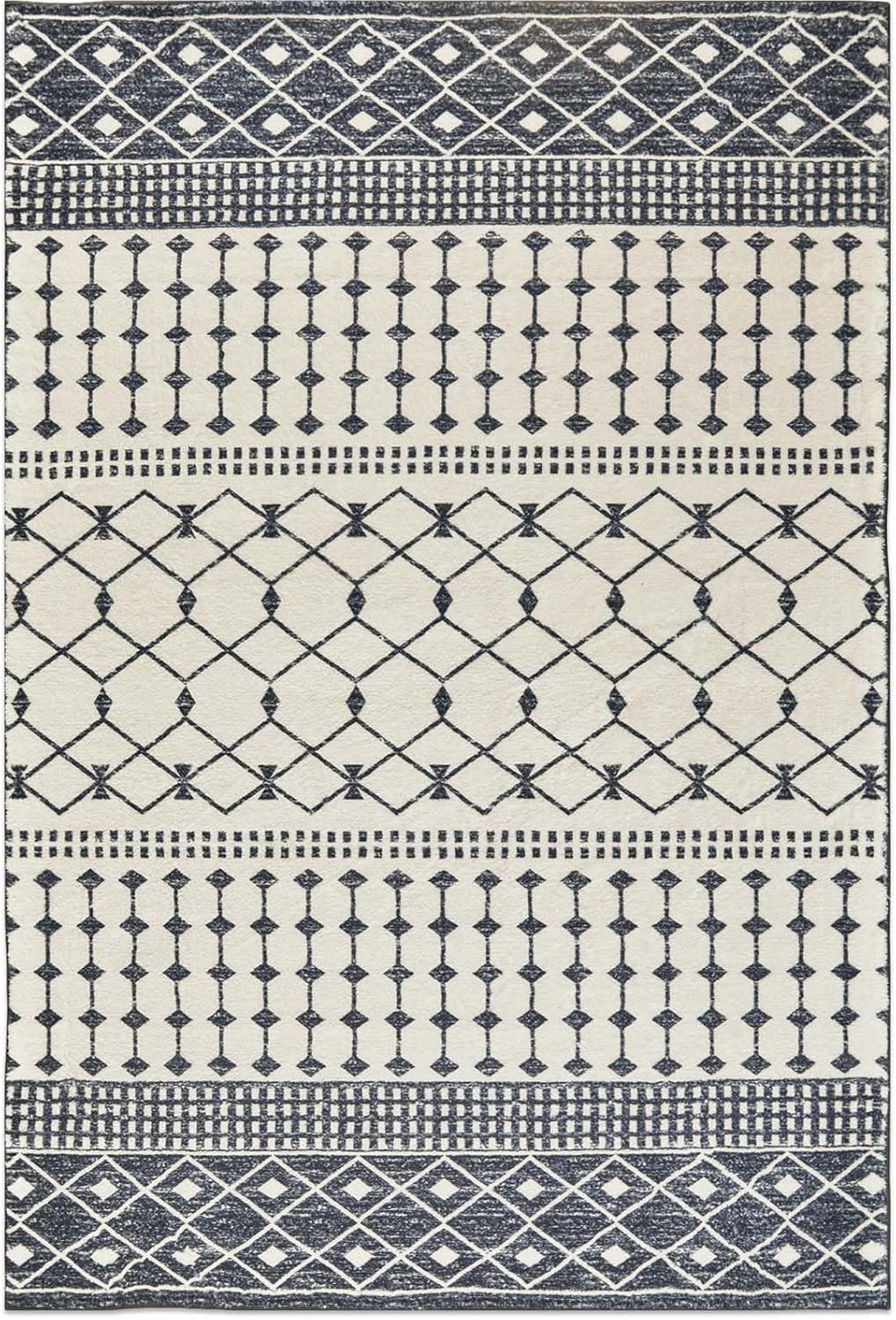 Belffin Black and White Rug for Living Room or Bedroom, 5x8 Area Rugs with Washable Boho Design.