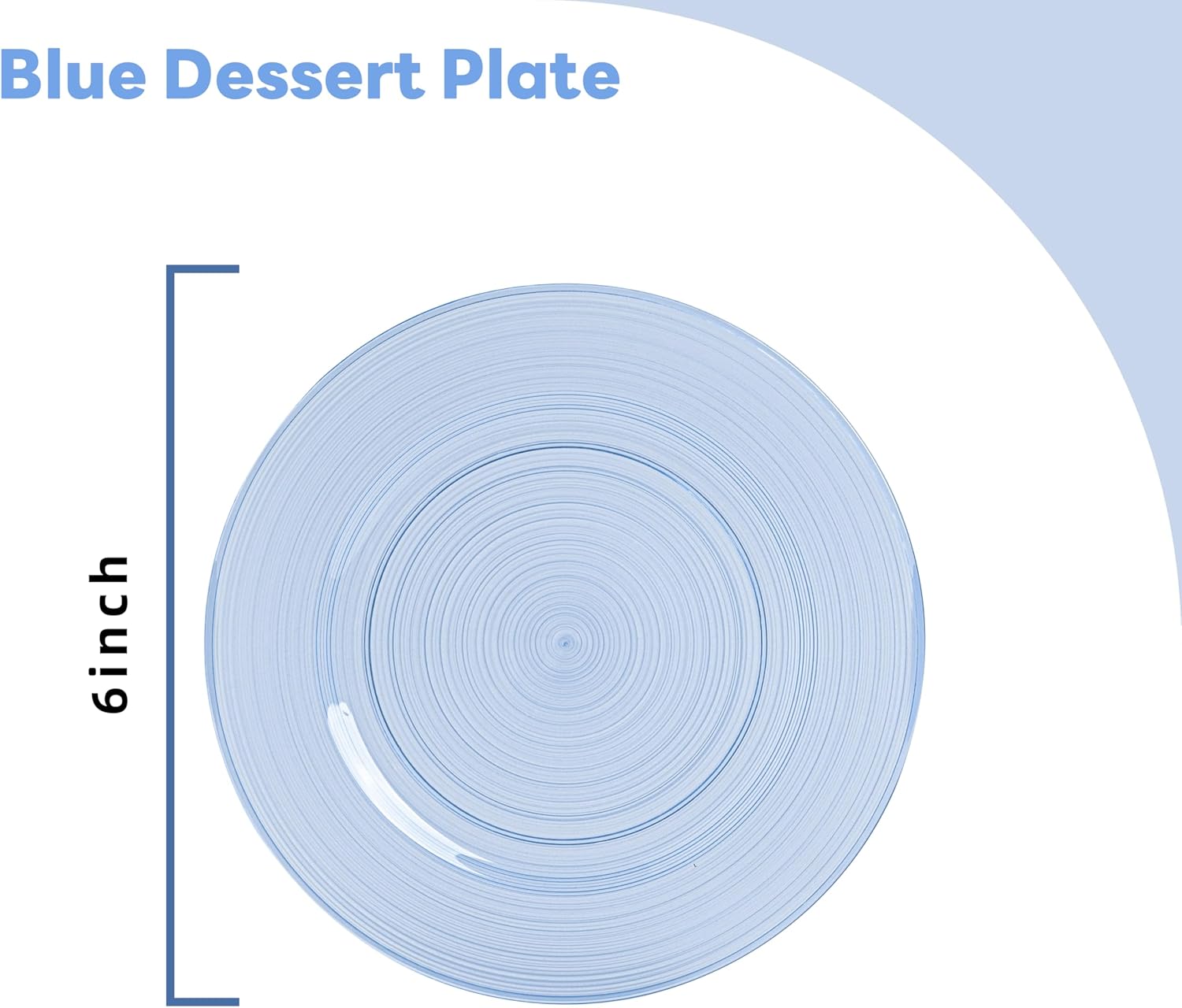 100 Count 6 Inch Transparent Blue Plastic Plates, Heavy Duty Disposable Dessert Salad Plate, Round Fancy Appetizer Plates for Wedding, Party