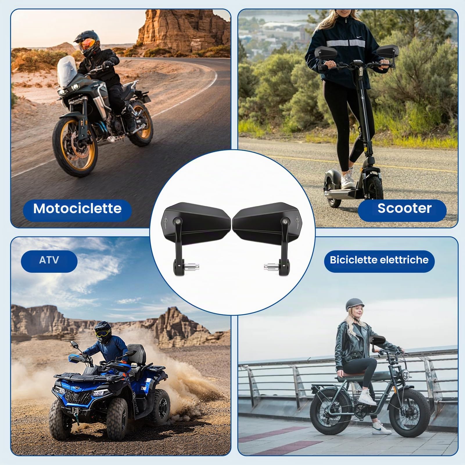 Specchietto Retrovisore per Manubrio Moto, Ruotabile a 360° Specchietti | Rotazione di 360°, Regolazione semplice, E24 Omologati, impermeabile e Resistenza sismica, per maggior parte moto scooter