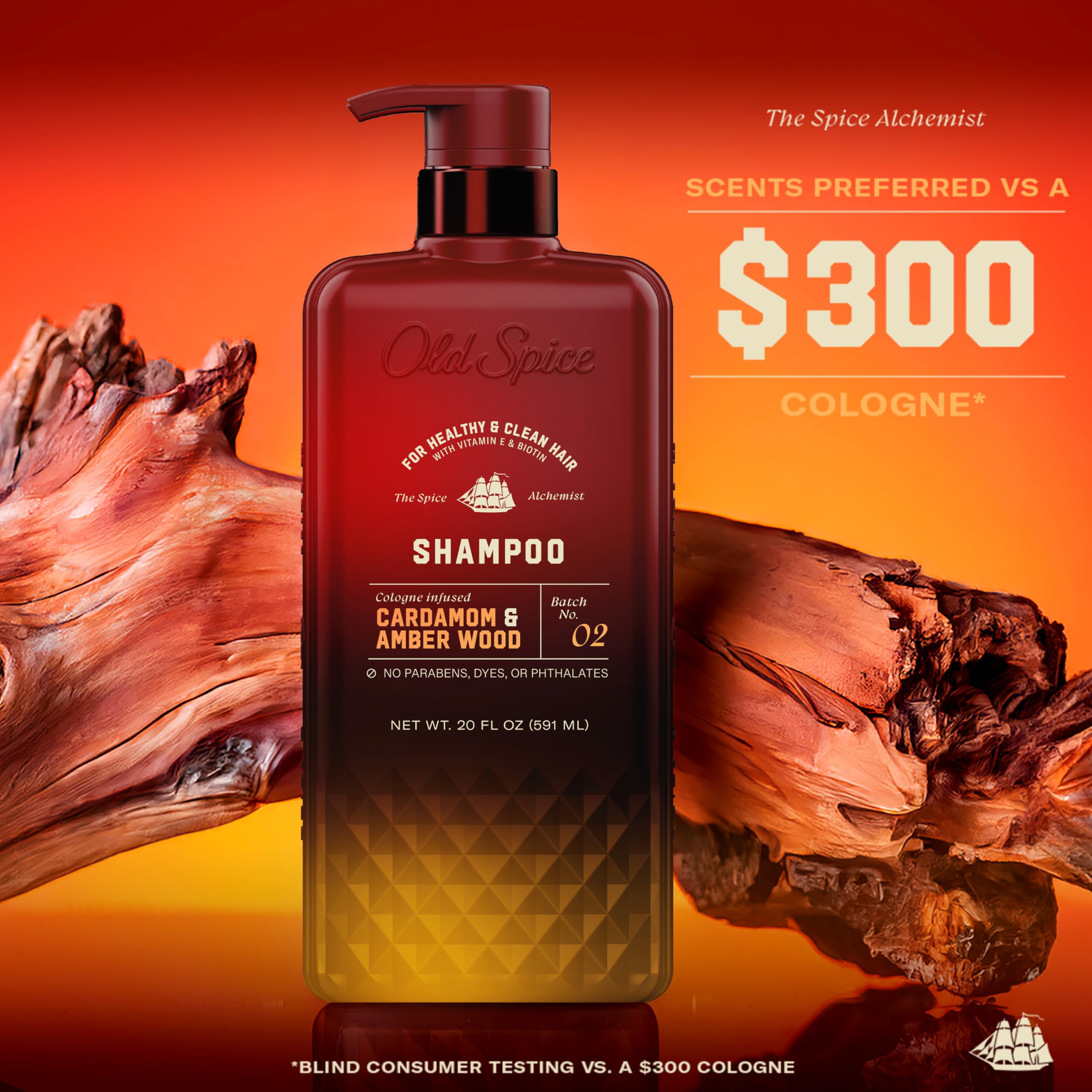 Old Spice Men's Shampoo, The Spice Alchemist Collection, Cologne-Infused Cardamom and Amber Wood Scent, Free of Parabens & Phthalates, 21.9 fl oz
