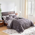 7 Pièces Lit dans un sac Queen Comforter Set avec draps, feuilles vertes sur blanc Botanique de conception de lit sets pour toute la saison (1 Consolateur, 2 Shams d'oreiller, 1 Feuille plate, 1 Draps ajustés, 2 Étagères)