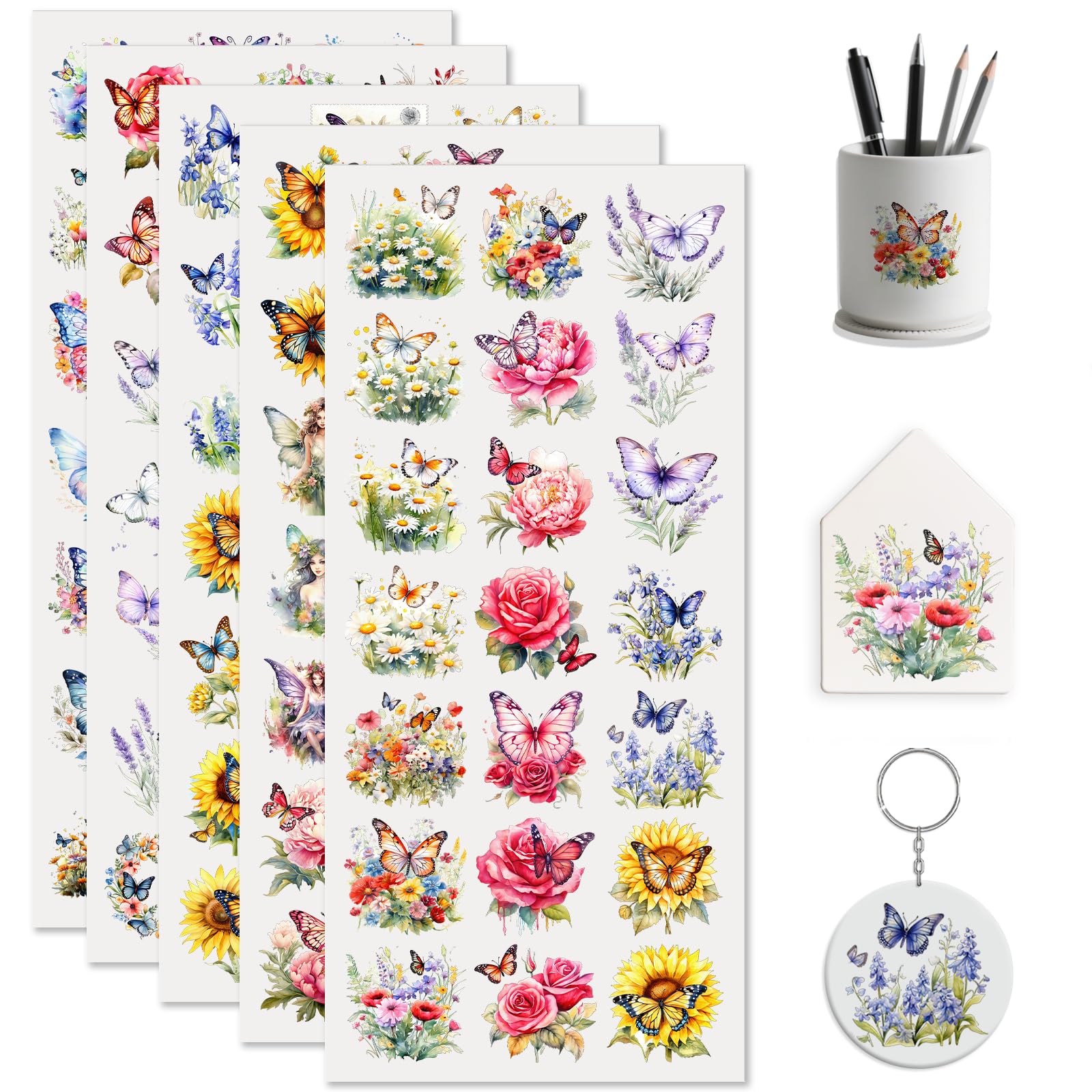 Lot de 105 autocollants UV DTF imperméables pour porte-clés et téléphone