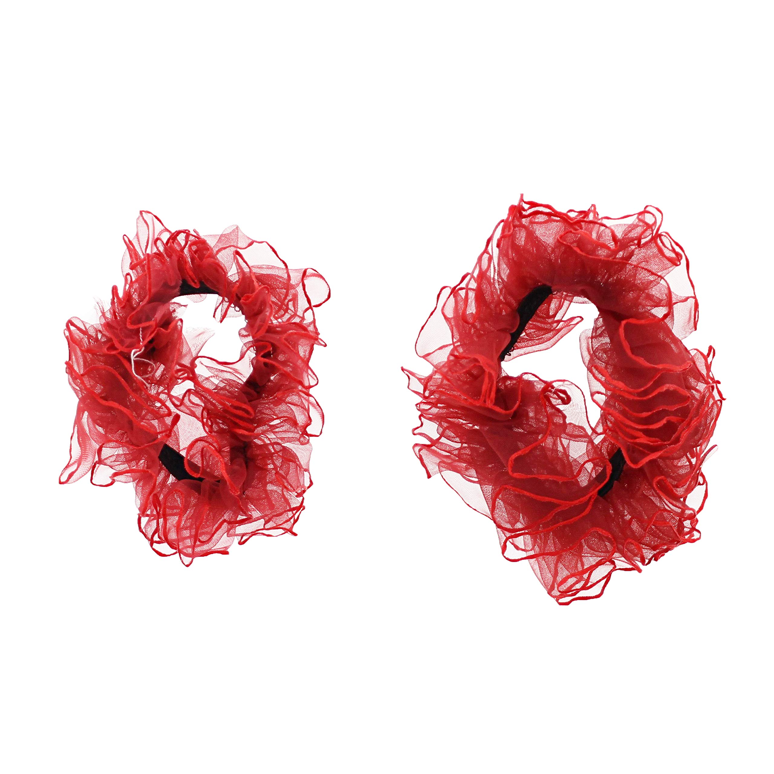 Zac's Alter Ego Women's Red Set Of 2 Soft Chiffon Frilly Ruffle Hair Scrunchies/Garters