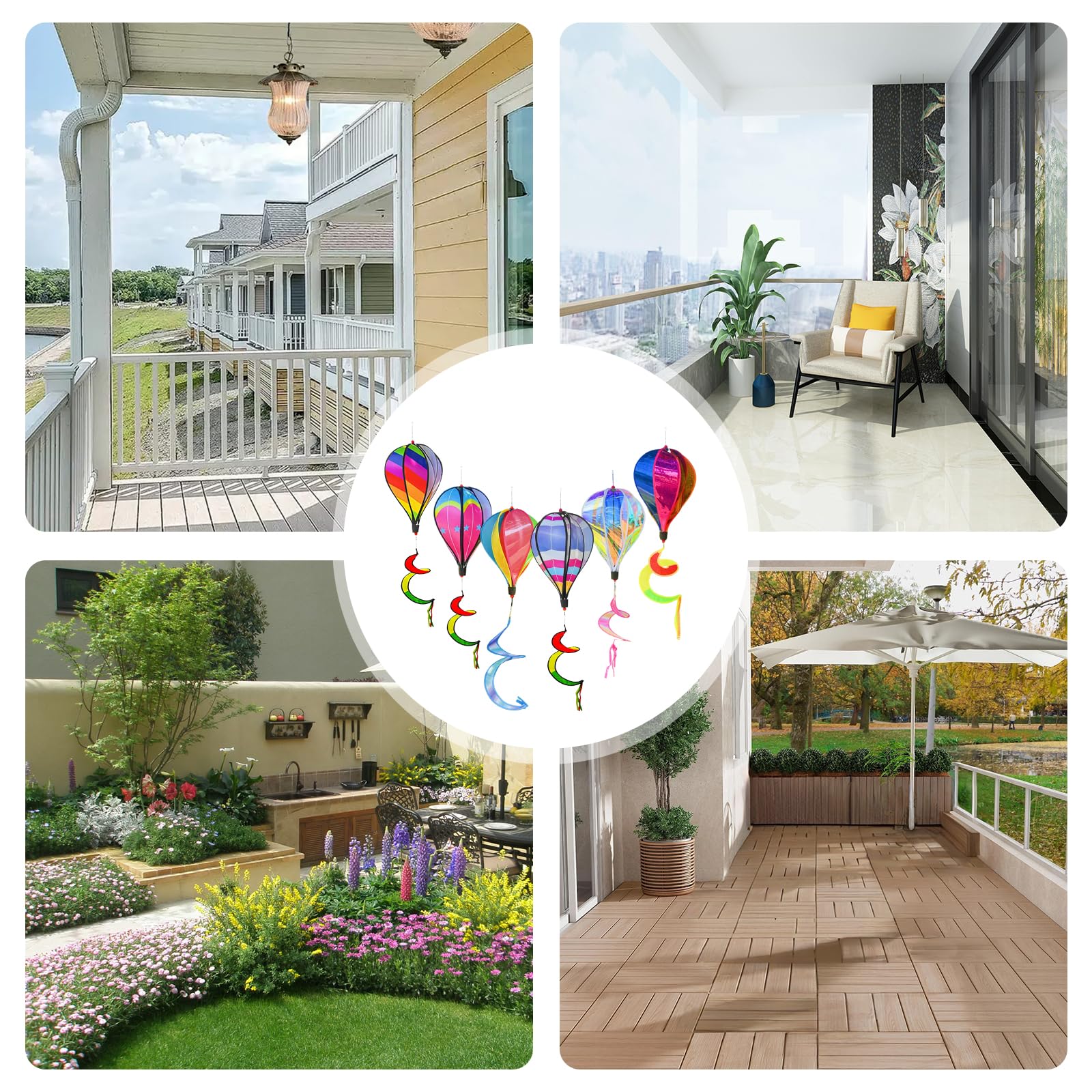 Lot de 6 carillons éoliens à air chaud - 110 cm - Carillon éolien pour l'extérieur - Arc-en-ciel - Décoration de jardin à suspendre - Pour jardin d'enfants, parc