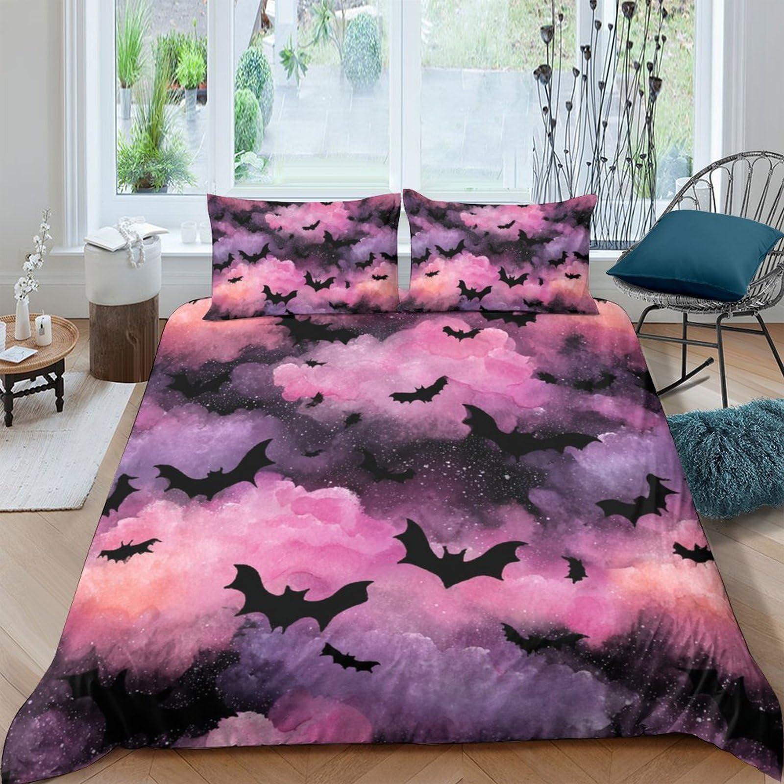 Ctjqhvkz Style-9 3D Printed Purple Bat Fitted Sheet Microfiber Soft Cloud Pattern Mattress Cover For Bedroom Guest Room Decor Single（135X200cm）