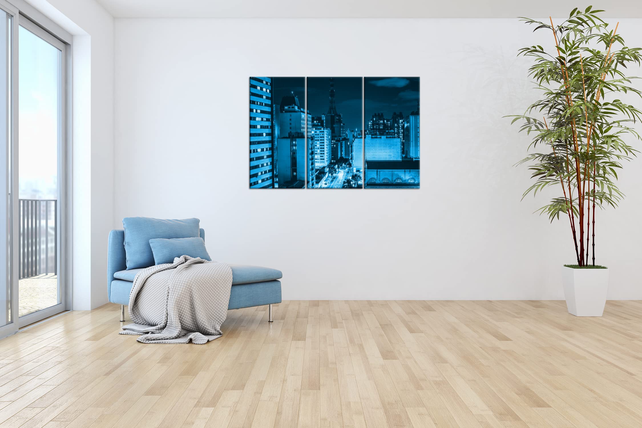 Strade luminose della città, formato: 3 pezzi, 120 x 80 cm, effetto: disegno come tela, motivo incorniciato su telaio in vero legno, stampa digitale di alta qualità con cornice, nessun poster o poster