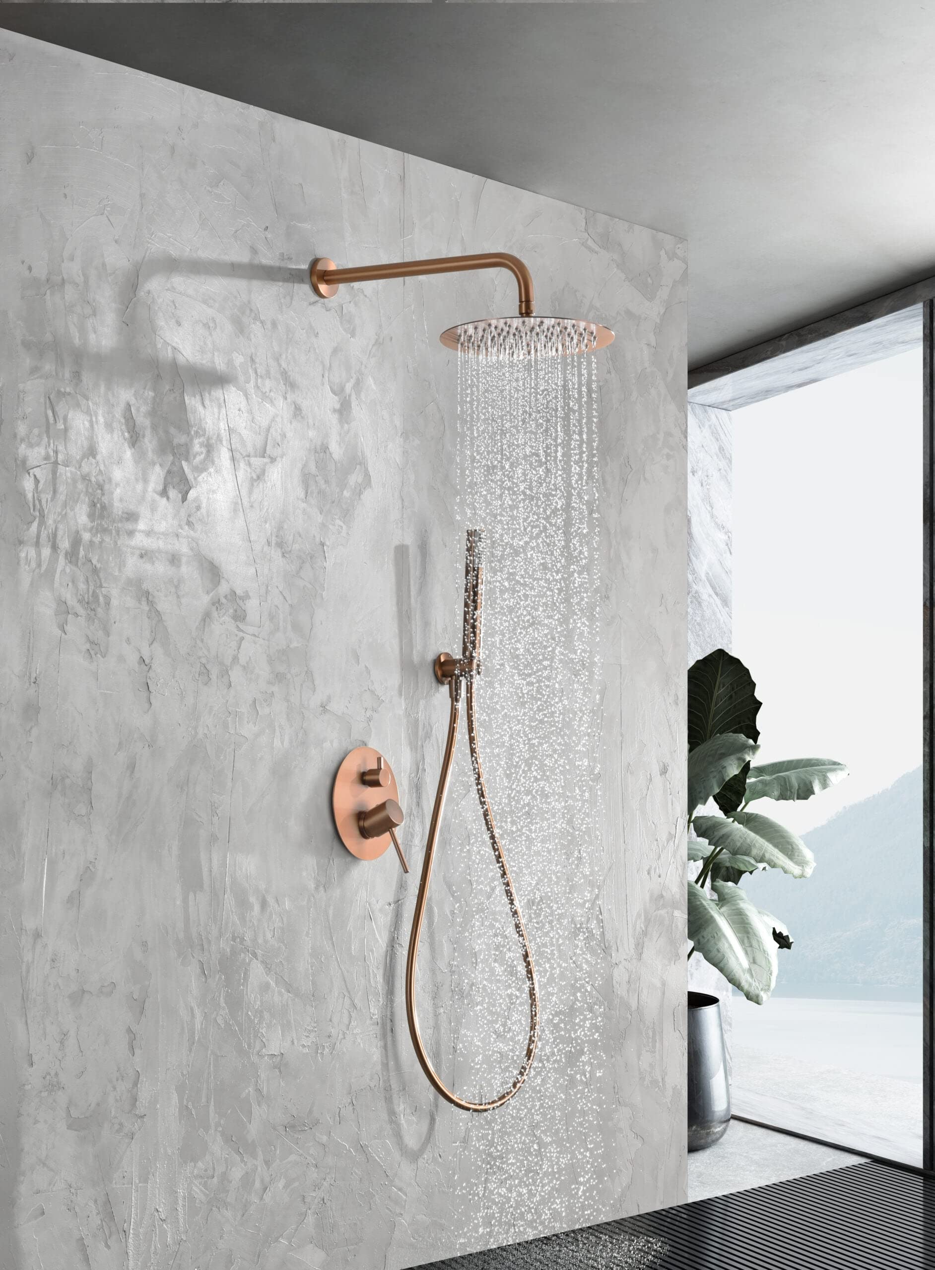 IMEX GPM039/ORC MONZA Conjunto Grifo Ducha Monomando Empotrado Oro Rosa Cepillado