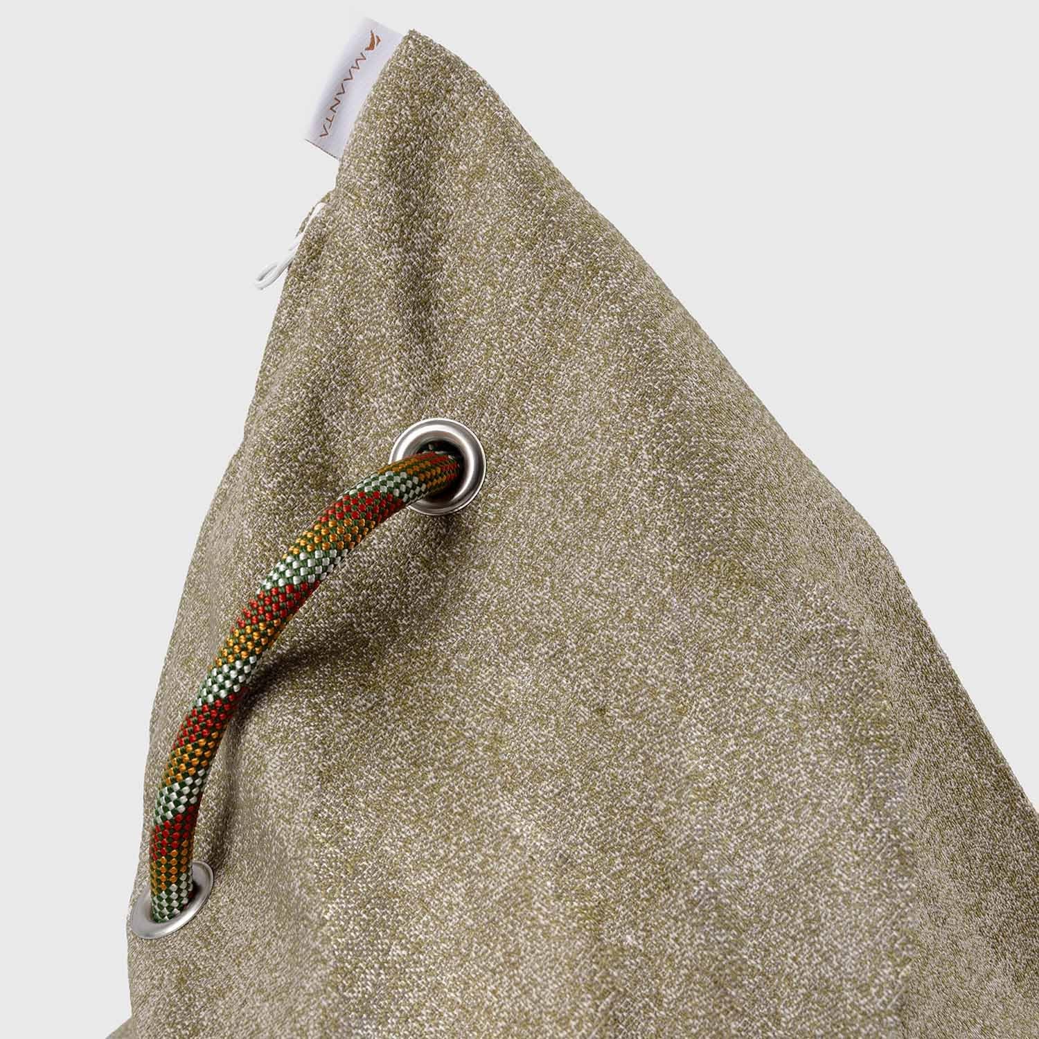 Fauteuil sac d'extérieur Thera en polypropylène Bouclé Olive – Pour jardin et terrasse
