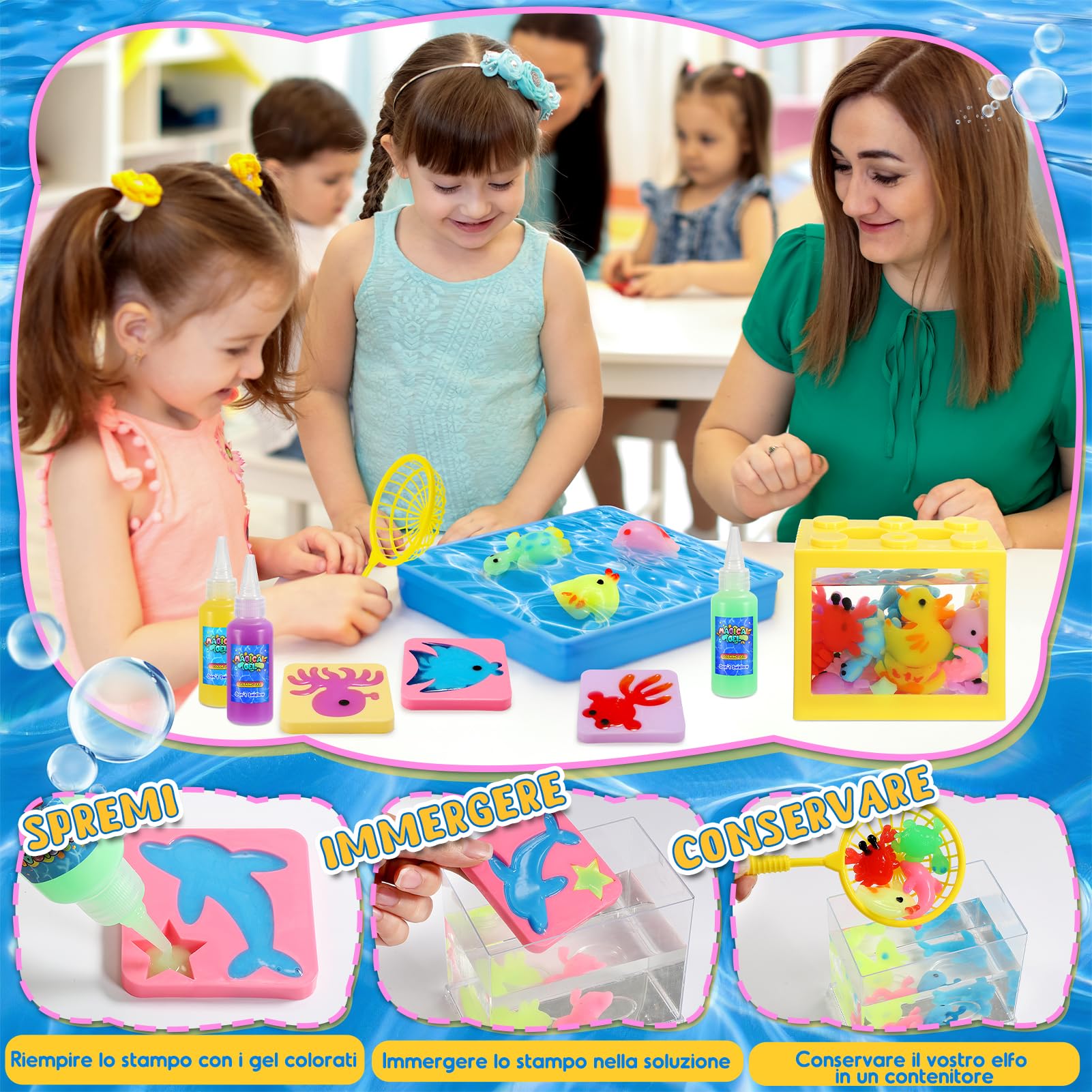 Gel Magico per Creare Folletti d'acqua, Giochi Bambini 5 6 7 8 9 Anni Regalo Bambina 4-10 Anni Giochi da Spiaggia Giardino Natale Regalo Bambina Giochi Creativi Magic Jelly Colori per Bambini Creare
