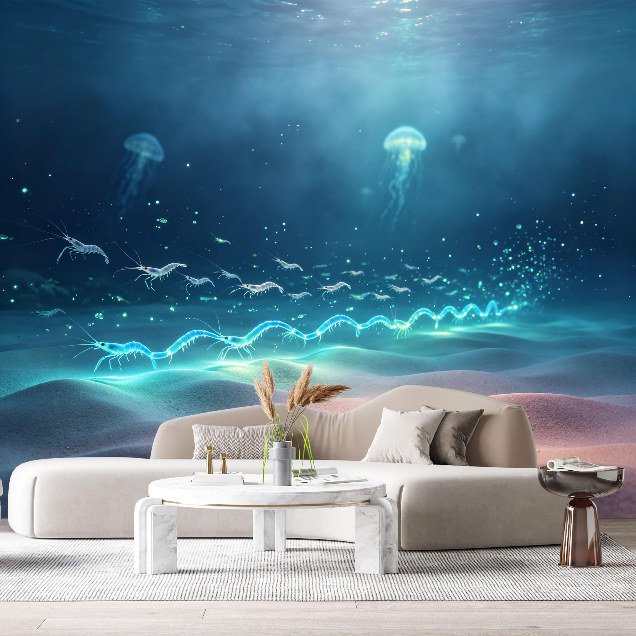 Custom Size Wall Murals Ocean Marine 3D Bioluminescent Shrimp Jellyfish Underwater Deep Sea SelfAdhesiveWall Fabric Removable Wallpaper Wall Decor for Living Room Bedroom Bathroom