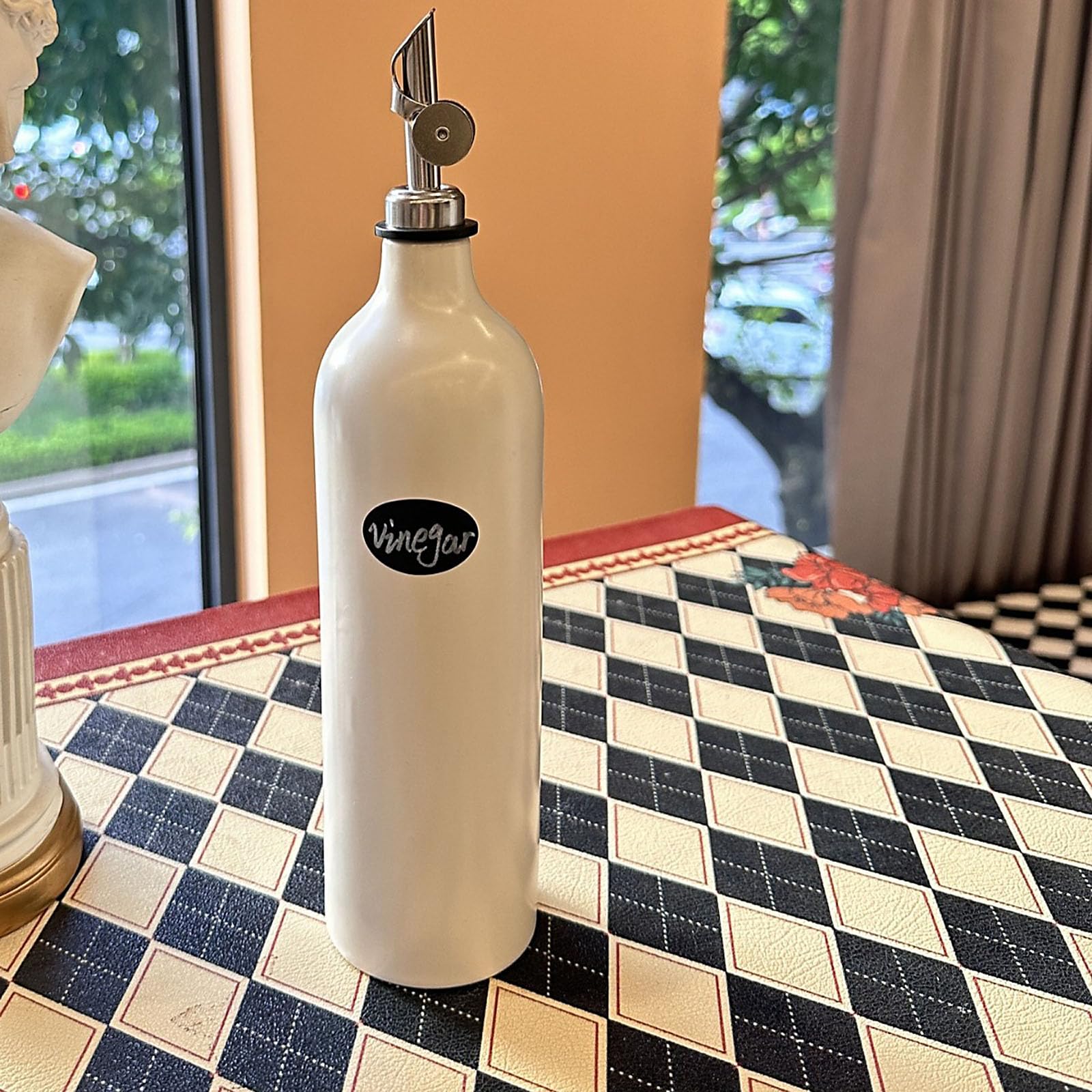 Dispenser di olio in ceramica di alta qualità con beccuccio in acciaio inox antiruggine, ideale per aceto e condimenti liquidi, dispenser di olio in ceramica