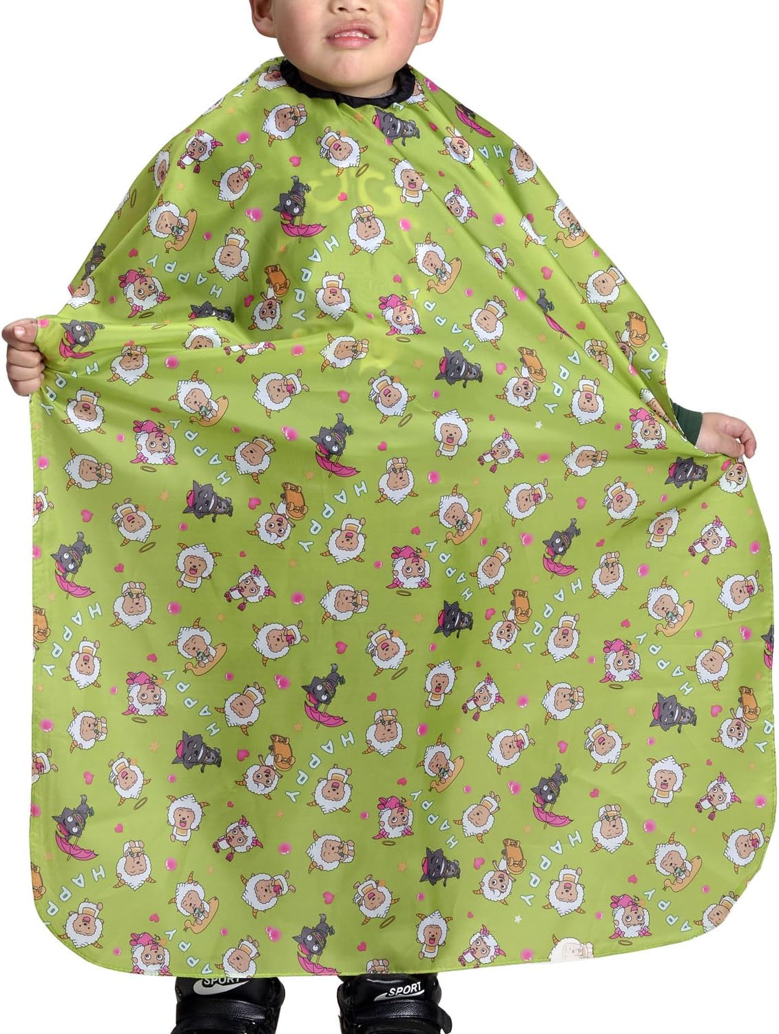 Colorfulife Child Hair Cutting Waterproof Cape Barber Kids Hair Styling Cloth with Snap Closure Professional Home Salon Hairdressing Wrap Cartoon Sheep Pattern (Green)