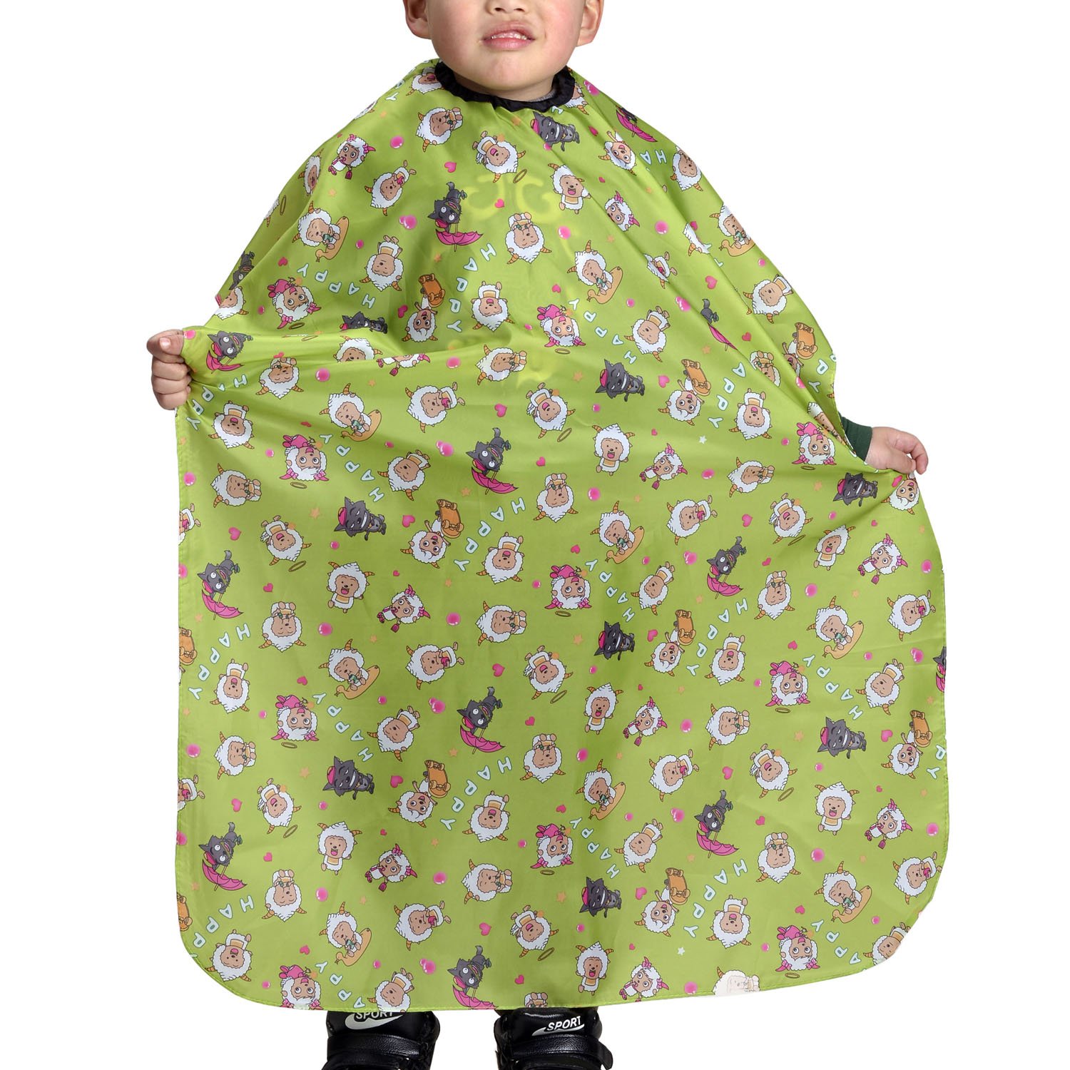 Colorfulife Child Hair Cutting Waterproof Cape Barber Kids Hair Styling Cloth with Snap Closure Professional Home Salon Hairdressing Wrap Cartoon Sheep Pattern (Green)