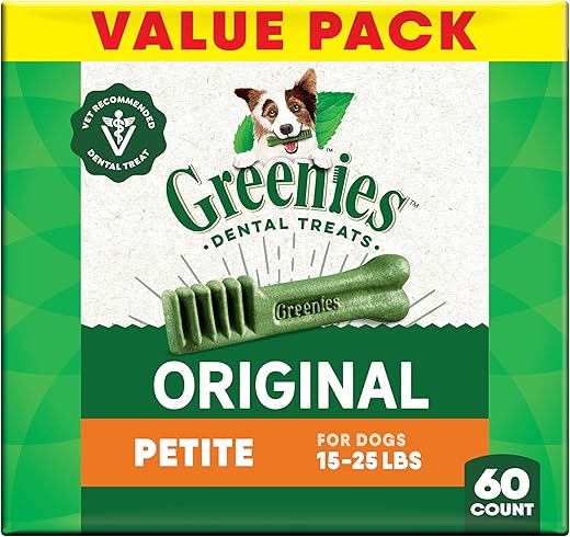 GREENIES Original Petite Natural Dog Dental Care Chews Oral Health Dog Treats, 36 oz. Pack (60 Treats)