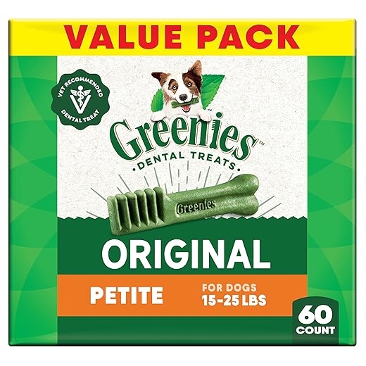 Greenies Veterinarian-Recommended Adult Natural Dental Dog Treats Petite Size, Original Flavor, 36 oz. Pack, 60 Count