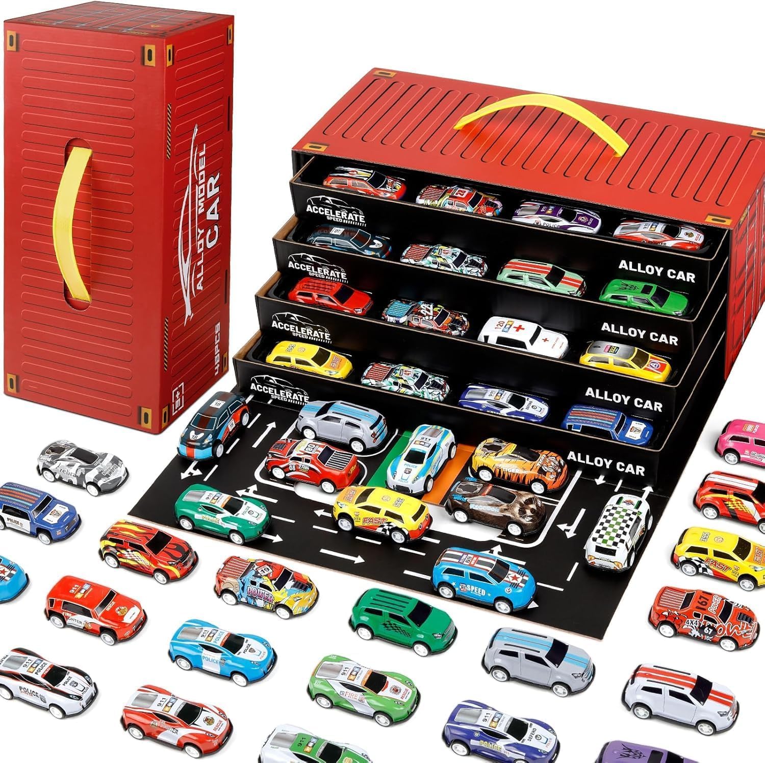 48 Piece Toy Car Storage Container with Carry Handle, Portable Mini Die Cast Car Organizer Box, Transparent Display Case for Hot Wheels, Matchbox and Small Toy Vehicles-image-47