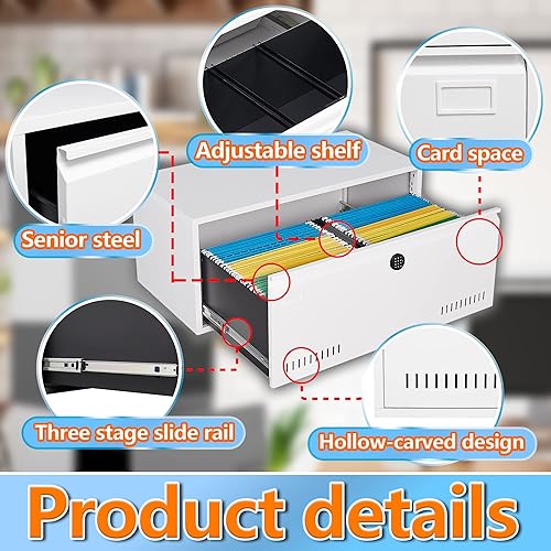 Miniatura 4 de Aipuwo Digital File CabinetPIN Code Password File CabinetFile Cabinets for Home OfficeWhite Filing CabinetMetal Lateral File Cabinet with
