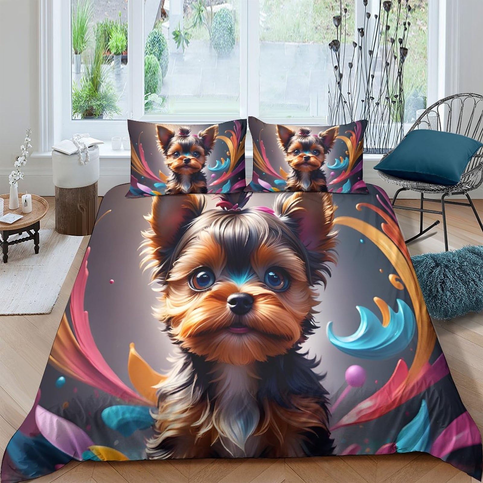 Housse de couette chien 200x200 cm avec 2 taies d'oreiller microfibre