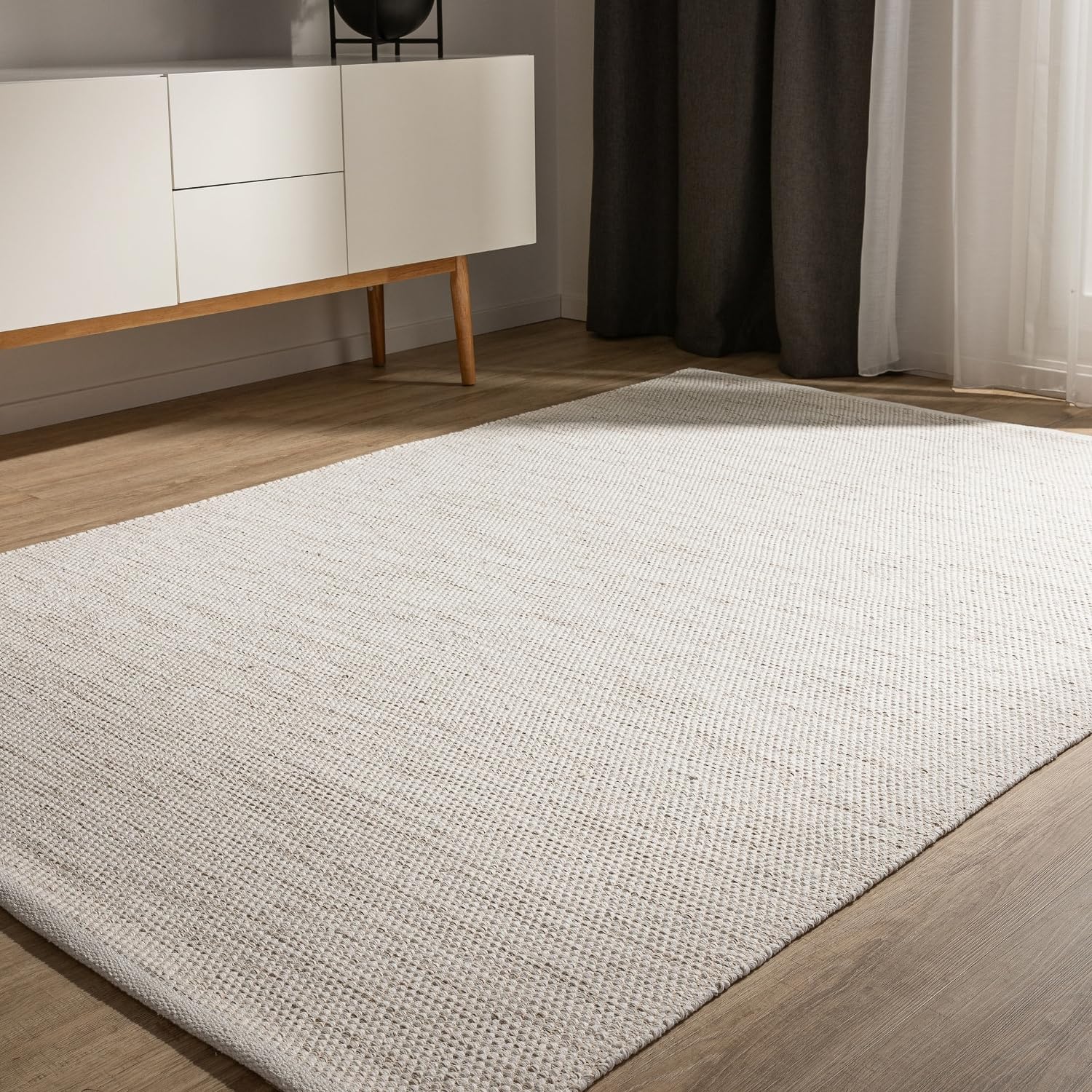 benuta Basic Alfombra Algodon Ron - Crema 200x290 cm - 100% Tejida a Mano - Estilo: Uni, Minimalista, Natural - Fácil Cuidado para Salon, Sala de Estar y Dormitorio
