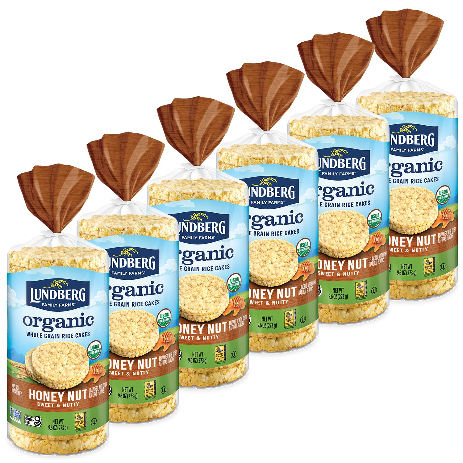 LundbergRice Cakes, Organic Honey Nut, 6-Pack – Regenerative Organic Certified Rice Cakes, Healthy Snacks, Gluten-Free & Vegan, 9.6 Oz EaUSDA OrganicRegenerative Organic CertifiedRegenerative Organic CertifiedRegenerative Organic CertifiedRegenerative Organic Certified