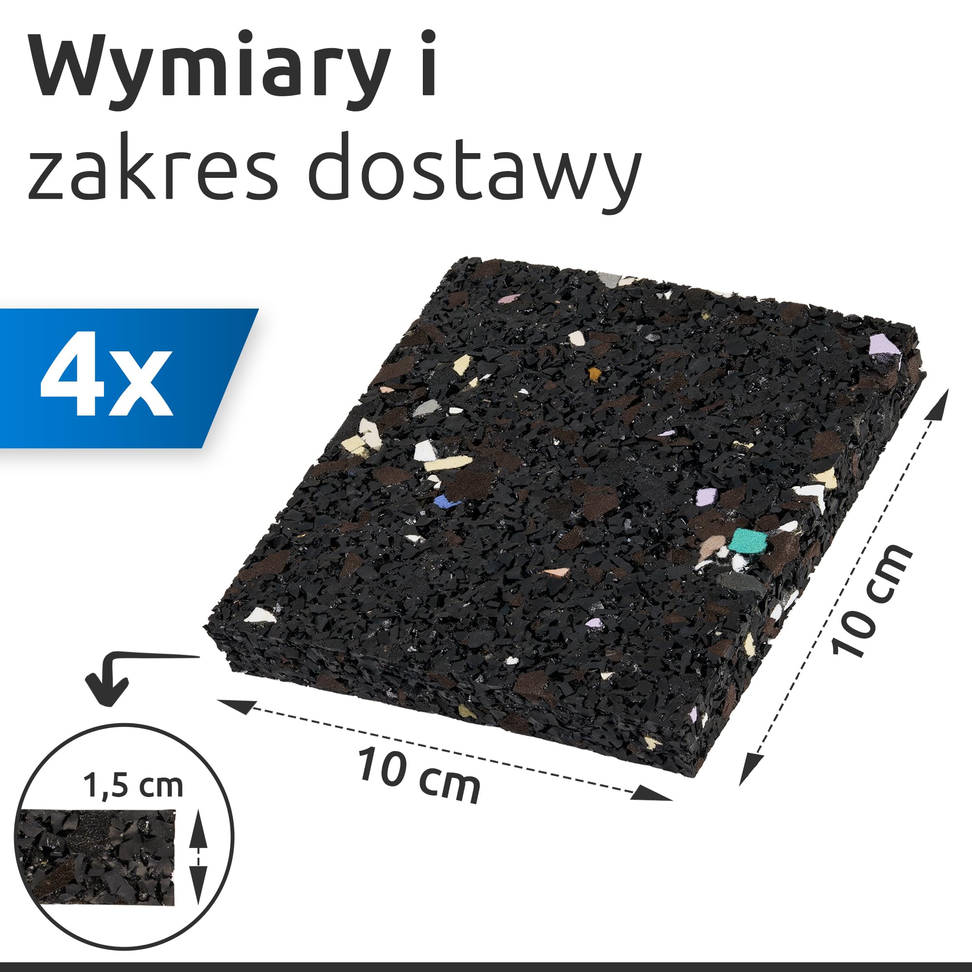 ECENCE 4x Podkładki antywibracyjne zestaw do pralki, tłumienie i izolacja akustyczna suszarki, tłumienie antywibracyjne, podkładki pod nóżki, maty antypoślizgowe 10x10x1.5cm czarny