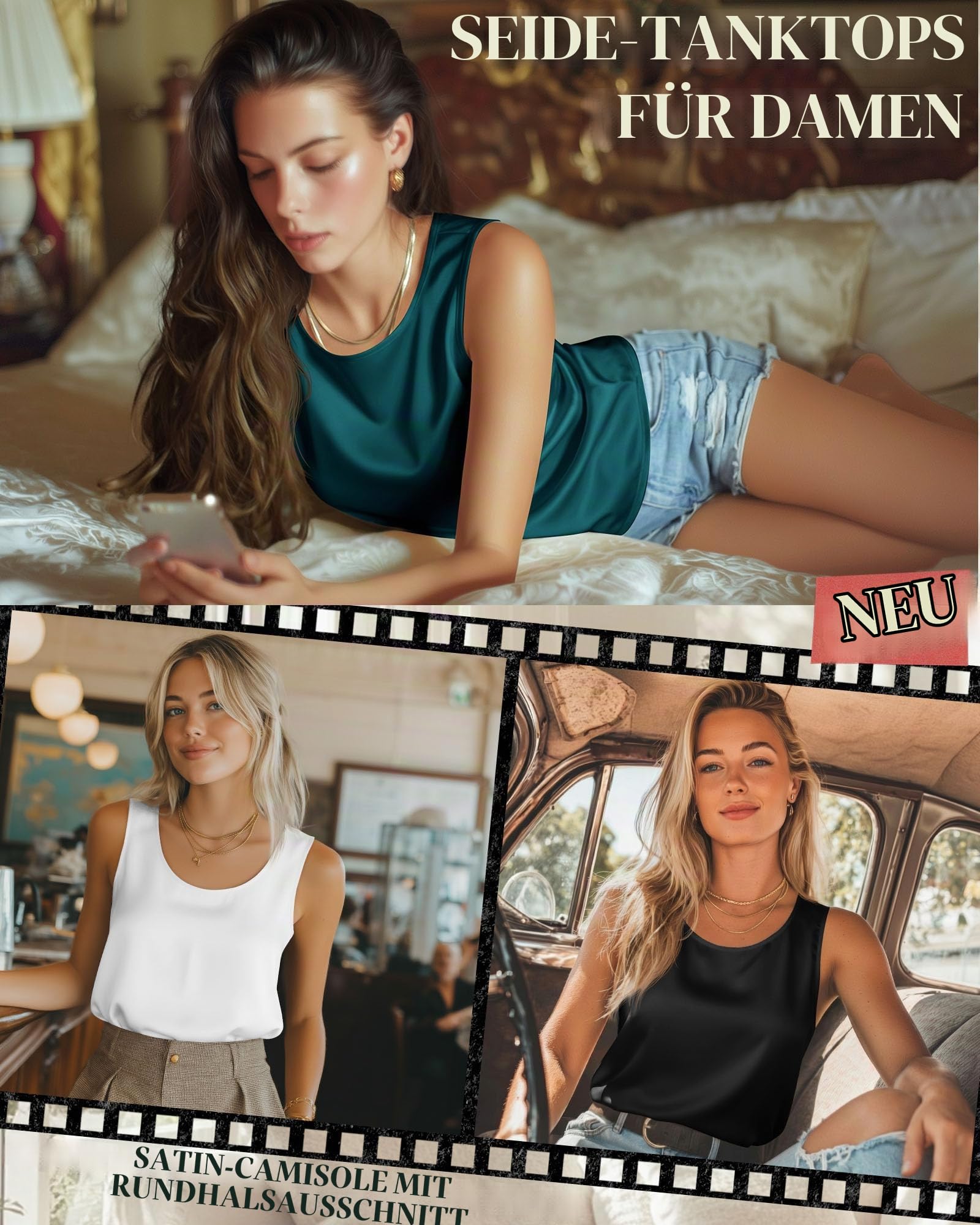 3er Pack Leichte Satin Tanktops Für Damen, M, 3-Farbe