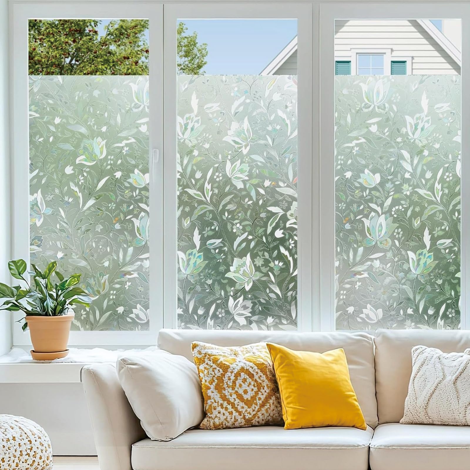 Rainbow Window Film 65 x 260 cm Privacy Protection, Non-Adhesive Static Cling Removable Vinyl Heat Cotrol Anti Uv, Self-Adhesive Privacy Film for Home, tulip