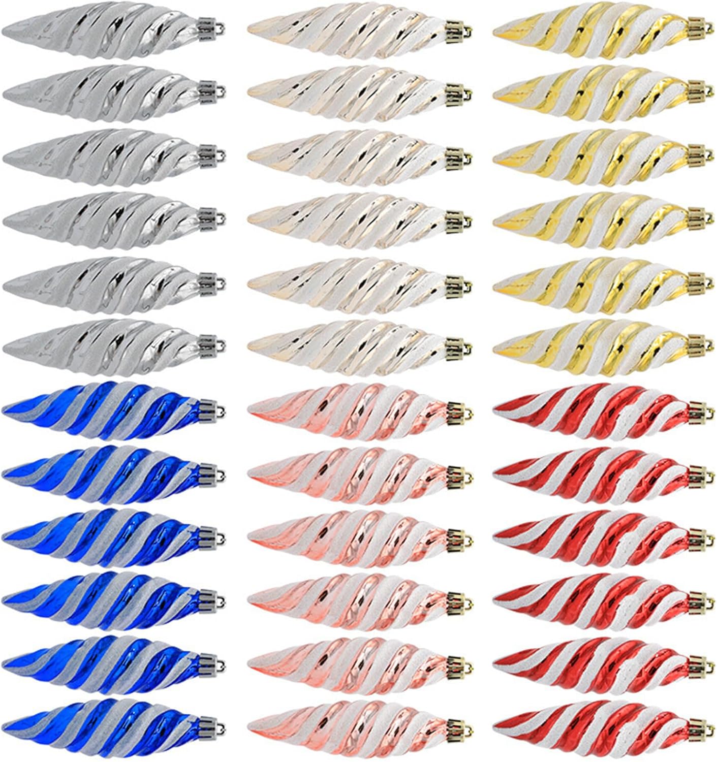 36Pcs Twisted Christmas Tree Decoration Decorative Hanging Ornaments with Hanging String for Christmas Certerpieces Holiday Tree Decorations