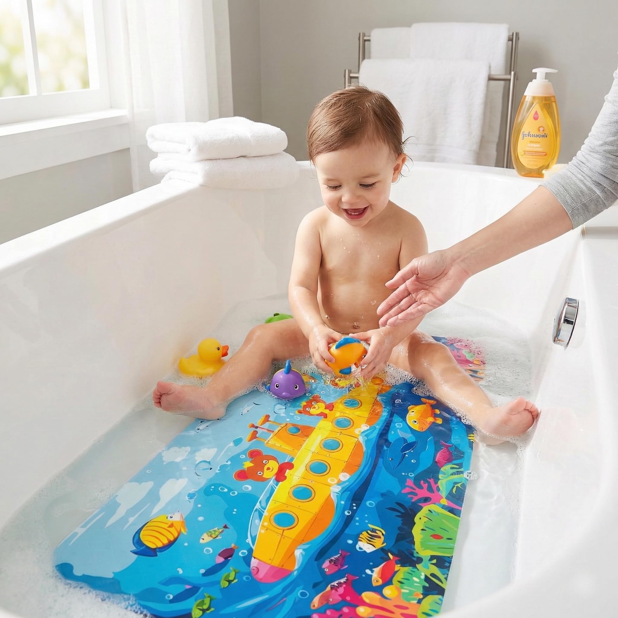 BEEHOMEE Kids Bath Mat for Tub, Non-Slip Toddler Bathtub Mat(Submarine)
