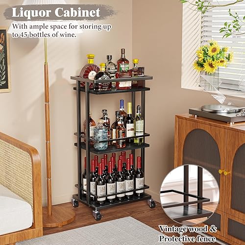 Miniatura 2 de Carrito de barra de 3 niveles para el hogar, mini barra de licor rodante para cenas de bebidas de vino, cesta de almacenamiento de cocina