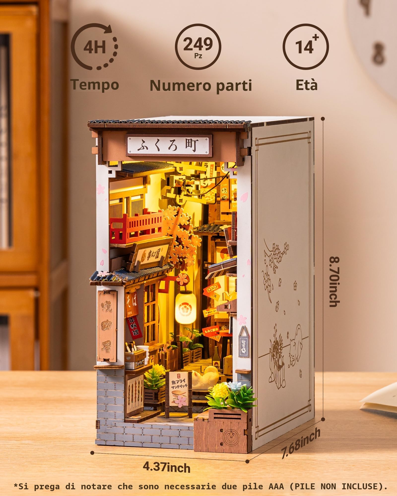 ROBOTIME Book Nook Japan Sakura Wine Alley, Booknook Diorama Casa delle Bambole in Legno, Decorazione della Libreria Regali per Adulti e Adolescenti