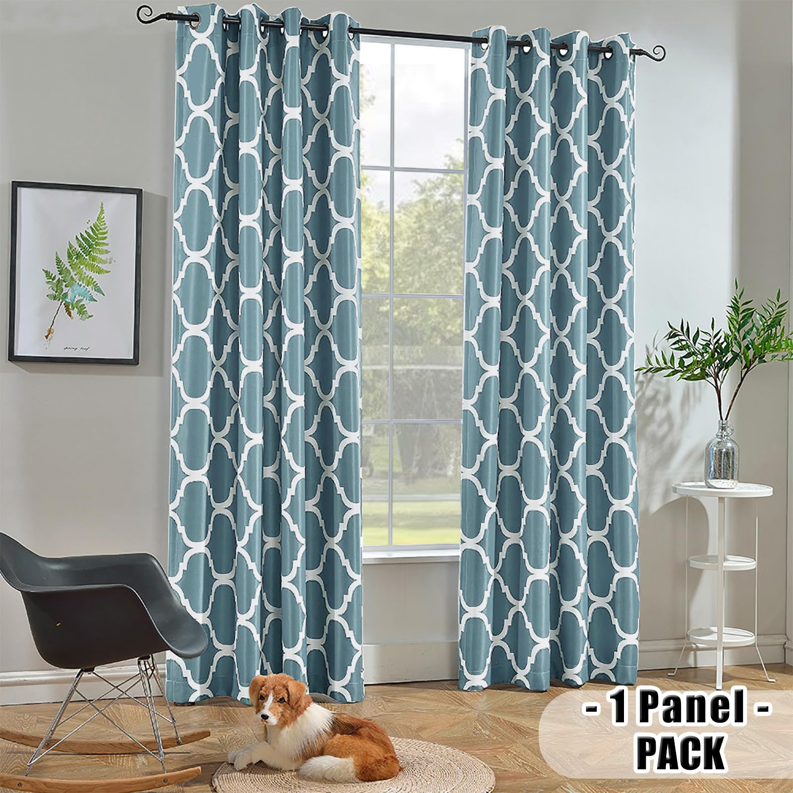 Melodieux Moroccan Fashion Room Darkening Blackout Grommet Top Curtains for Living Room, 52 by 63 Inch, Dusty Blue (1 Panel) - Image 2