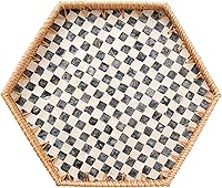 Vista 11 de Rectangle Rattan Tray with Mother of Pearl Inlay, Rattan Serving Tray with Handle for Coffee, Bread, Fruits, Snacks, Decorative Wicker Tray for