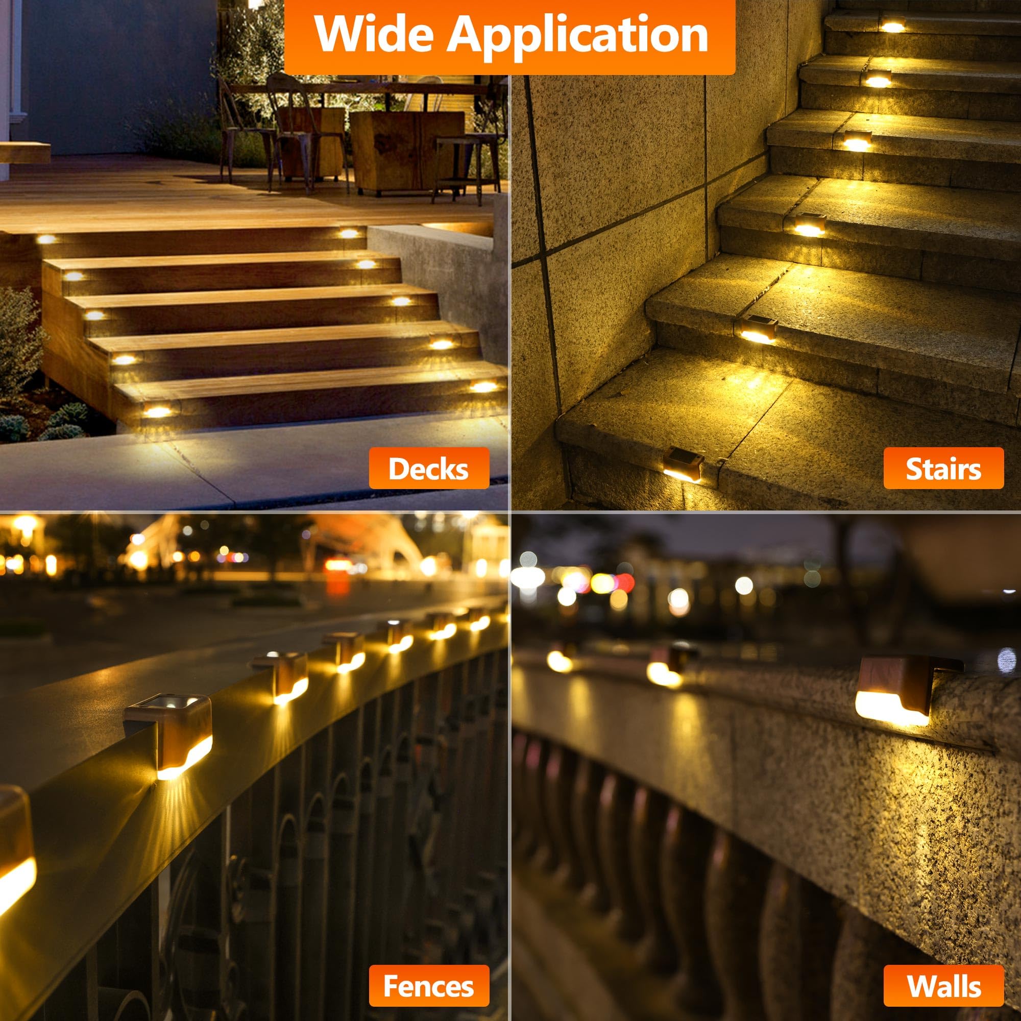 PhilzOps Luci Solari per Esterni, 12 Pezzi Luce Solare Scale Impermeabile Lampade Solari da Giardino Illuminazione per Scala Gradini Recinzioni Cortile Vialetto Patio Decorazione, Bianco Caldo