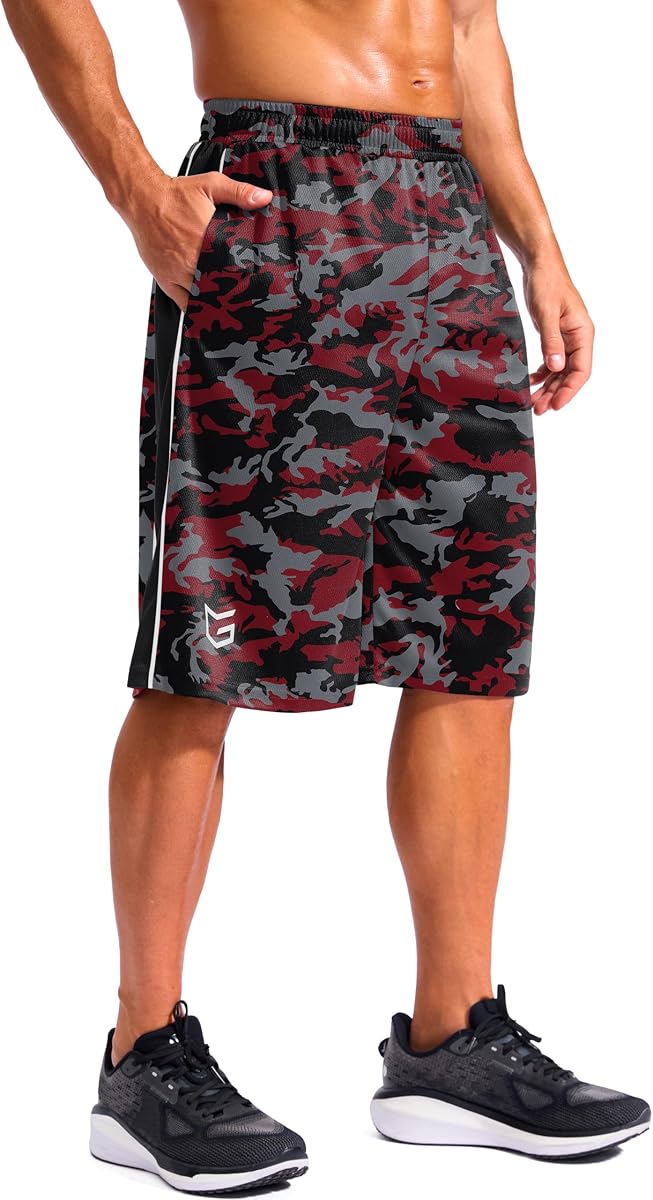 Men's 12" Long Basketball Shorts with Pockets Lightweight Loose Fit Athletic Shorts Mesh Gym Shorts for Men