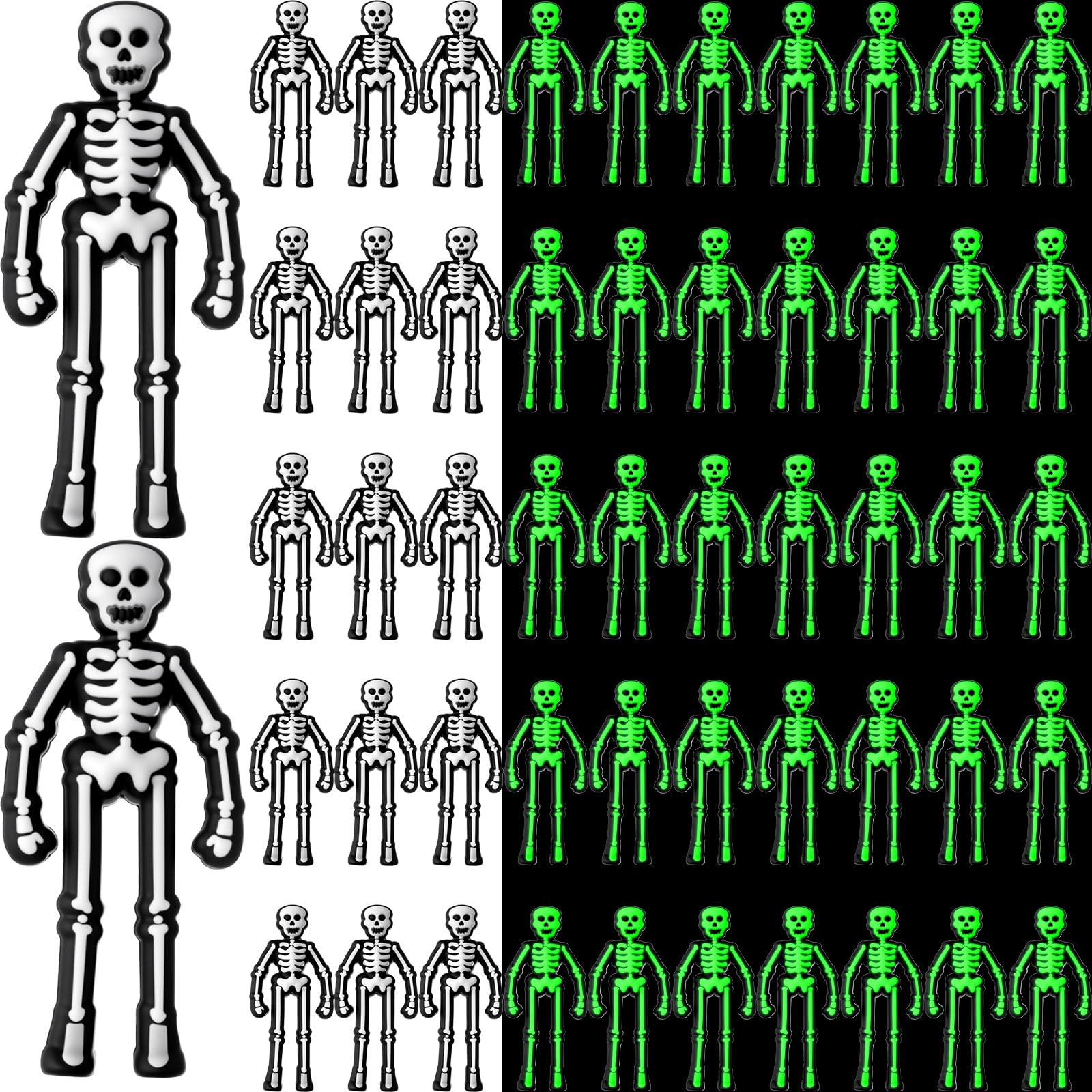 Simgoing 50 Pcs Halloween Mini Skeleton Decoration Glow in the Dark Skeleton Bulk Luminous Tiny Figurine to Hide and Seek Small Skull Toy for Halloween Haunted House Party Favor Decor (White)