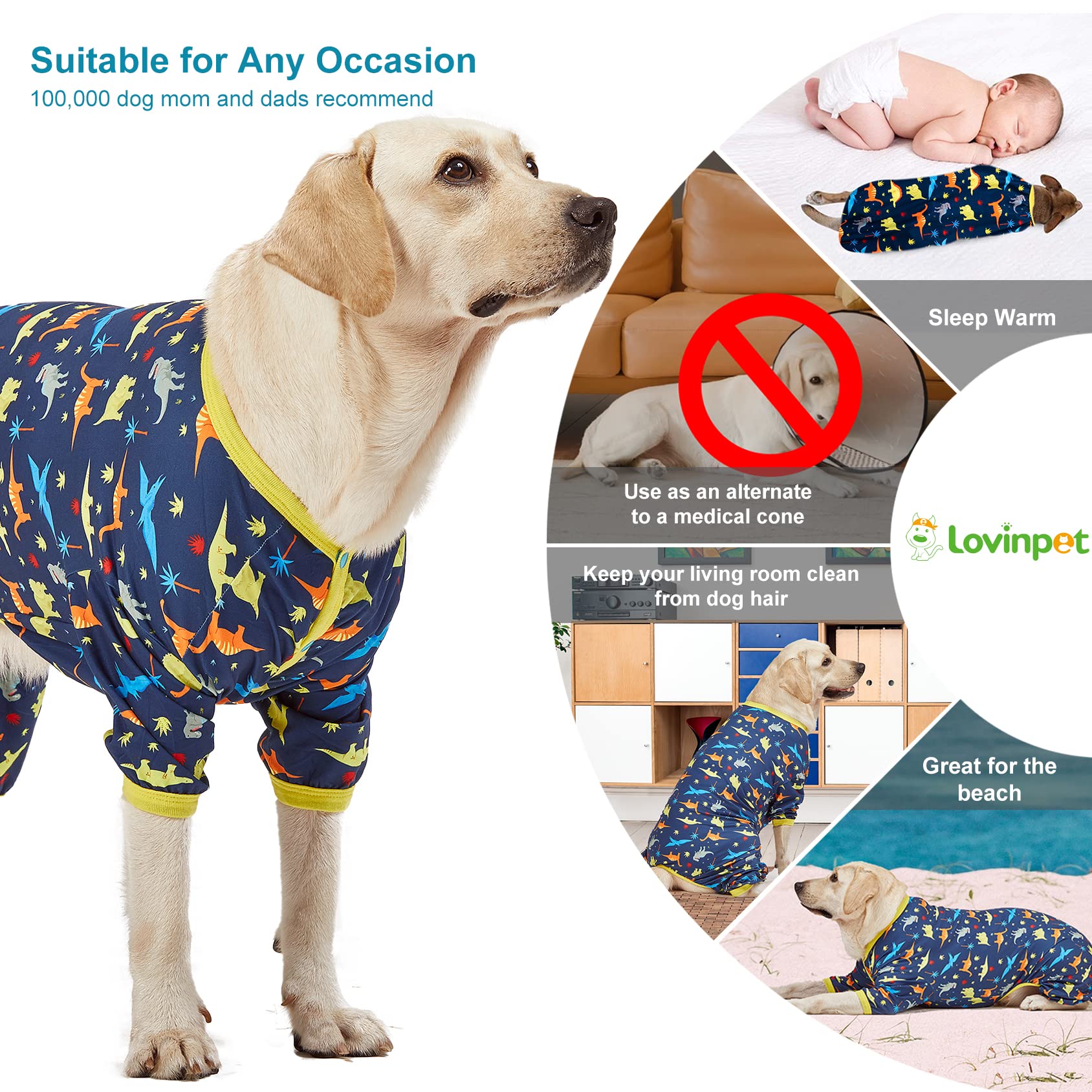LovinPet Dinosaurier-Pyjama Für Große Hunde – Dehnbar, Leicht, Für Pitbull, Labrador & Mehr, Größe XL