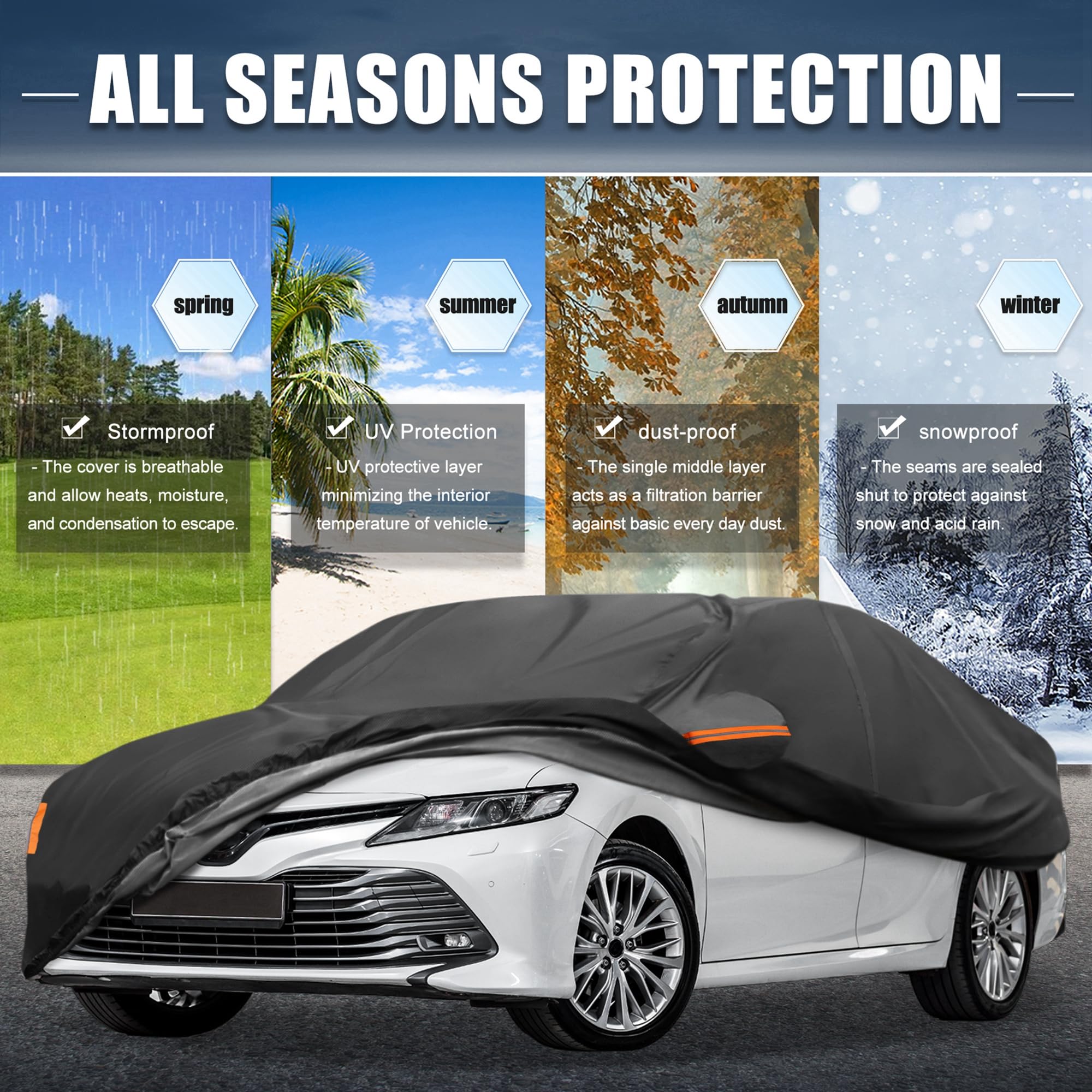X AUTOHAUX Car Cover for Toyota Camry 2007-2022 210D-PU Outdoor Full Car Cover All Weather with Door Zipper — view 2