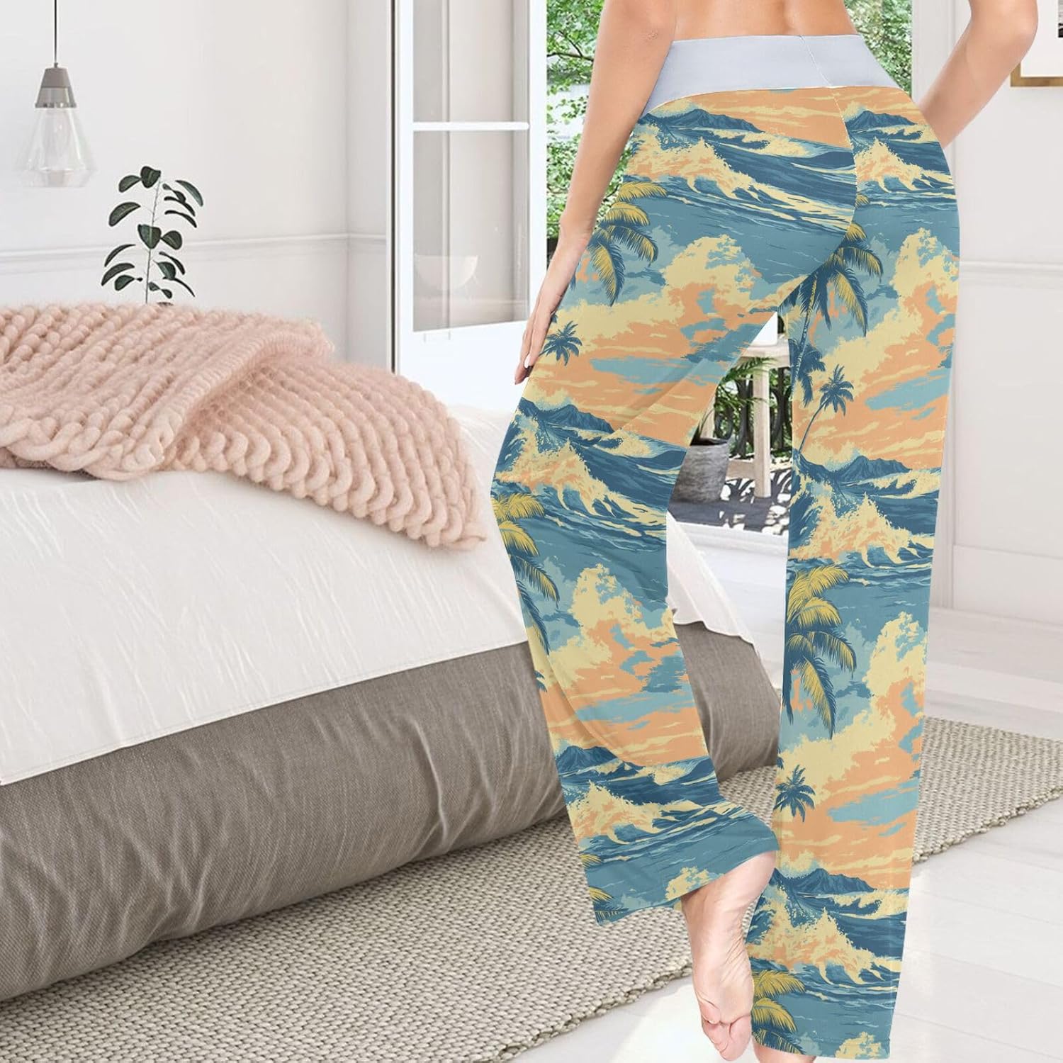 Womens Pajama Pants Soft Sleepwear Drawstring Wide Leg Lounge Long Bottoms XS-XL - Image 4