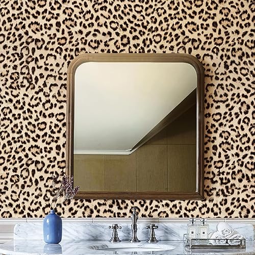 Miniatura 6 de HueBurst Papel tapiz autoadhesivo de leopardo para despegar y pegar, papel de contacto de leopardo, papel tapiz marrón extraíble, impermeable, papel