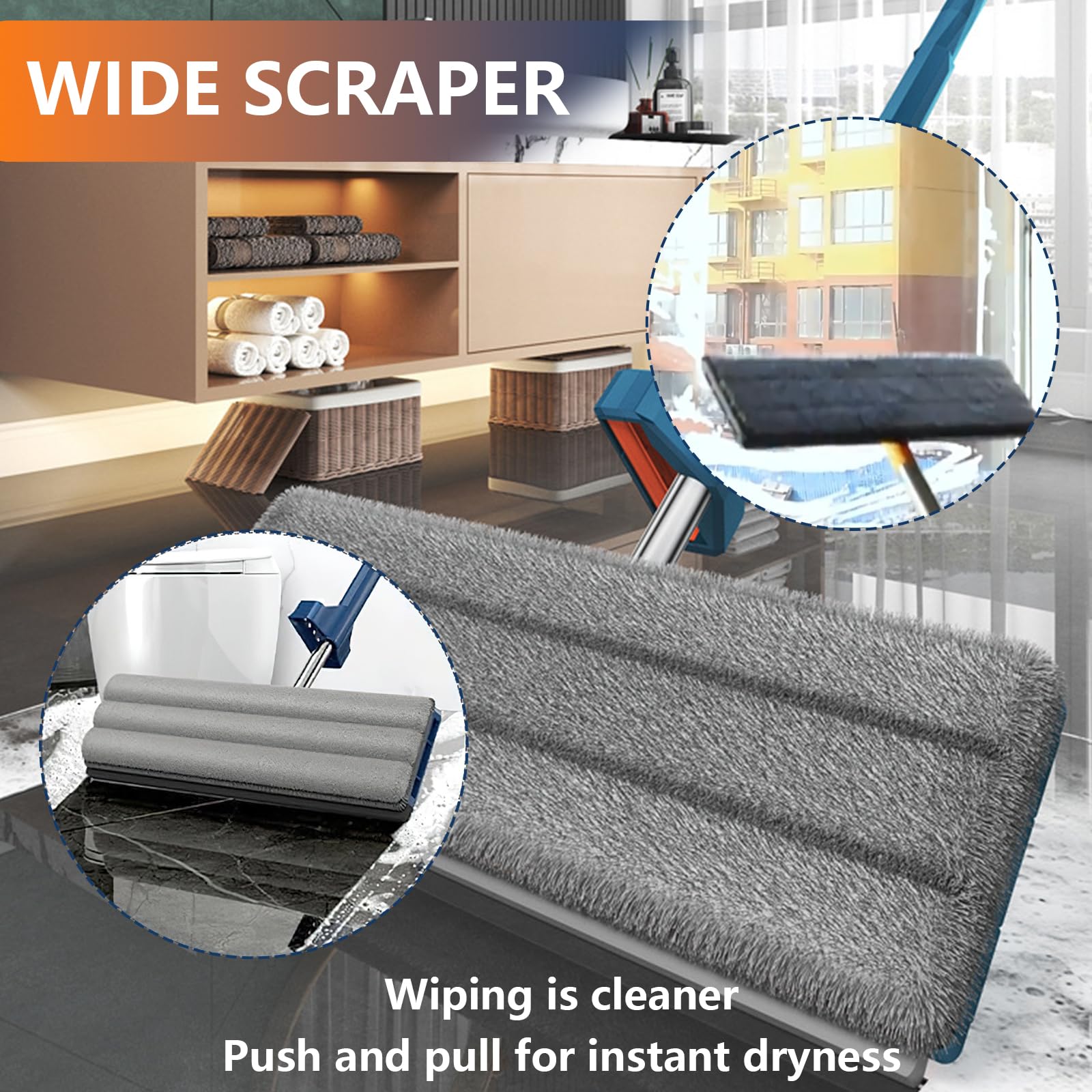 Darryy Serpillière Plate Grande – Balai Plat Avec 4 Tampons Microfibre | Rotation 360° Pour Nettoyage Facile Des Sols