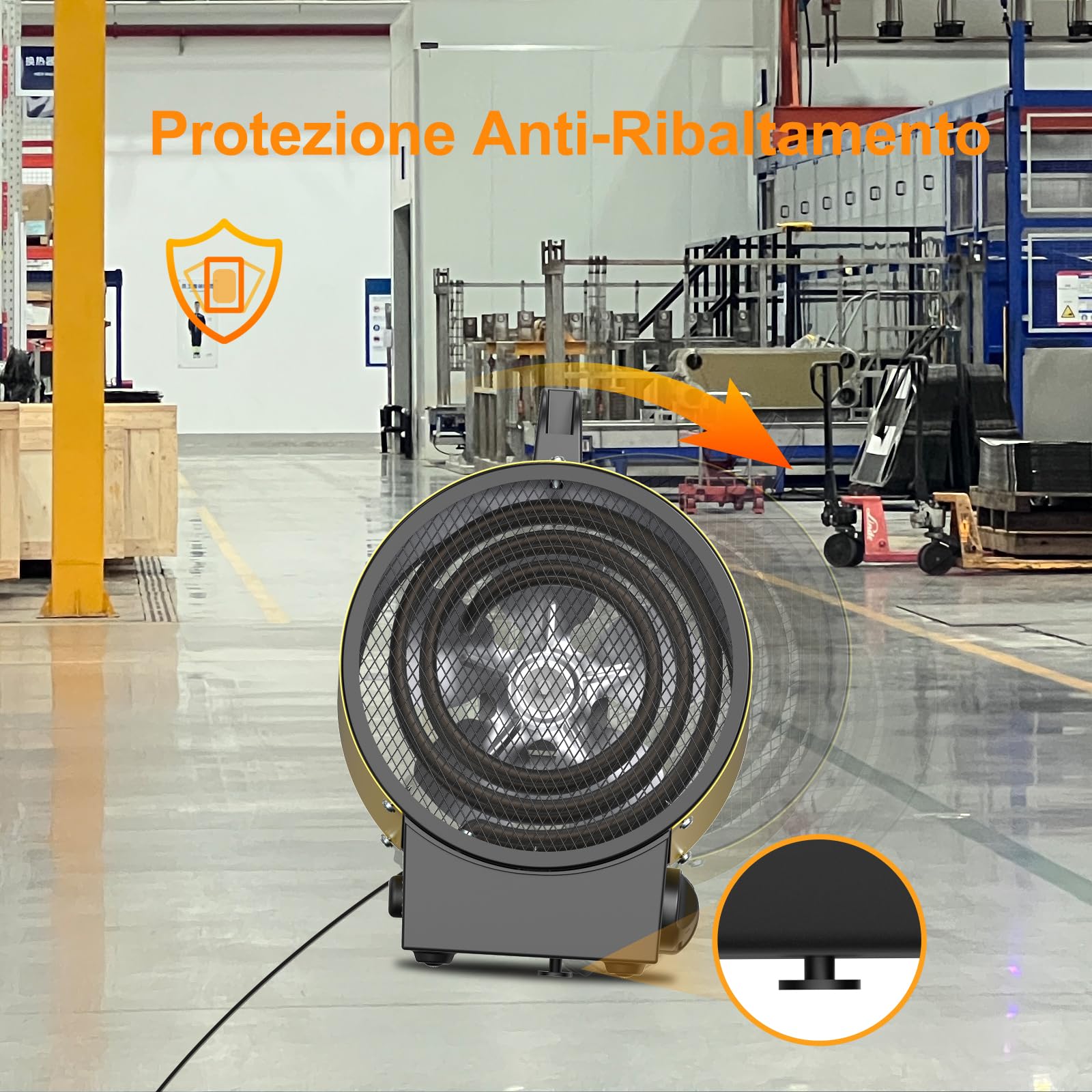 2000 W Termoventilatore Industriale Stufetta Elettrica Portatile | Riscaldatore Elettrico con Termostato & Ventilazione, Protezione da Surriscaldamento - Officina e Garage (Giallo)